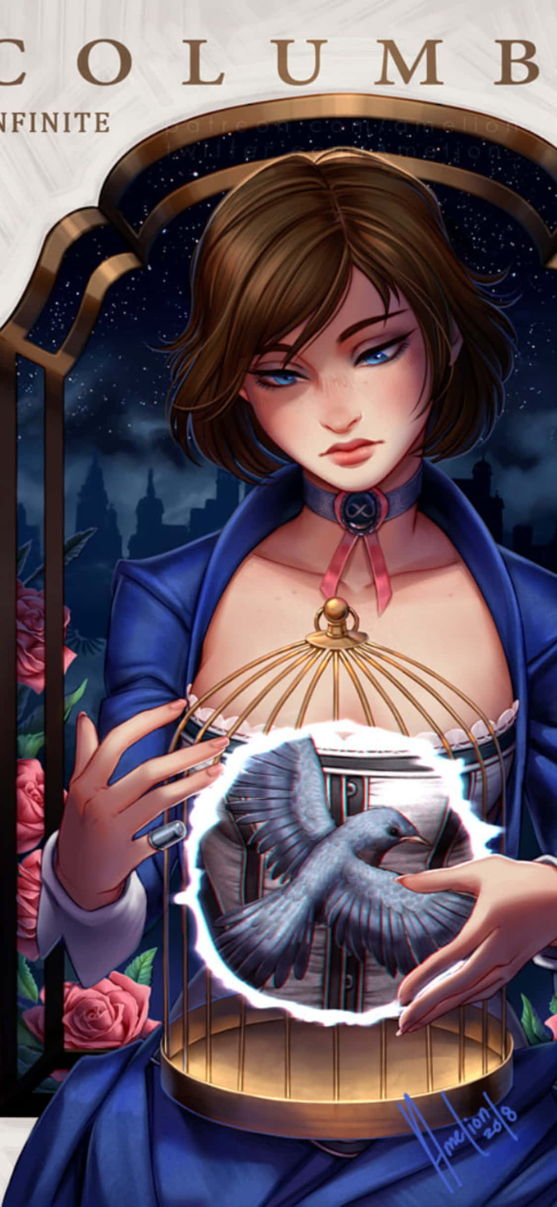 iPhone X Bioshock Infinite bakgrunn fanart tegning Elizabeth med en fugl Bakgrunner