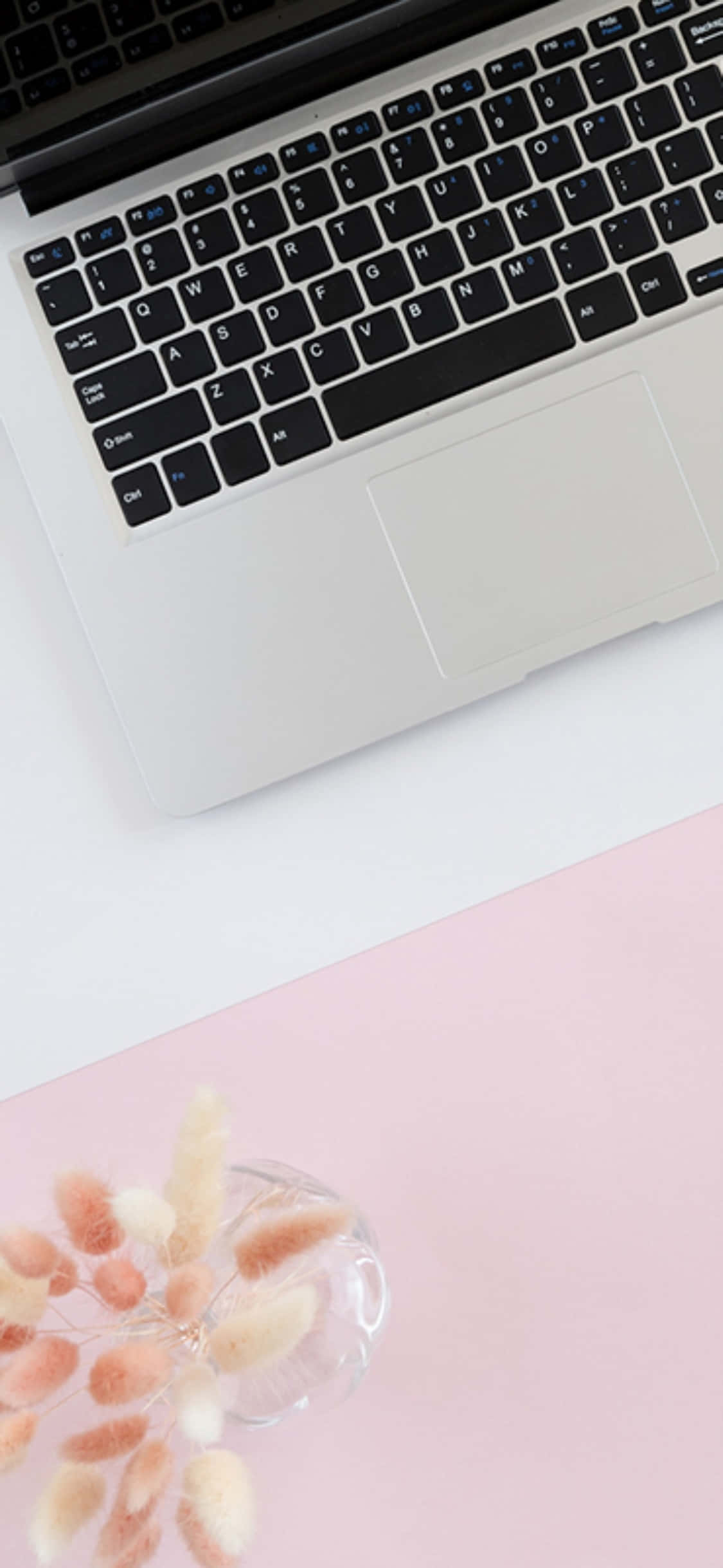 iPhone X skrivebordsbakgrunn med laptop og rosa musematte Bakgrunner