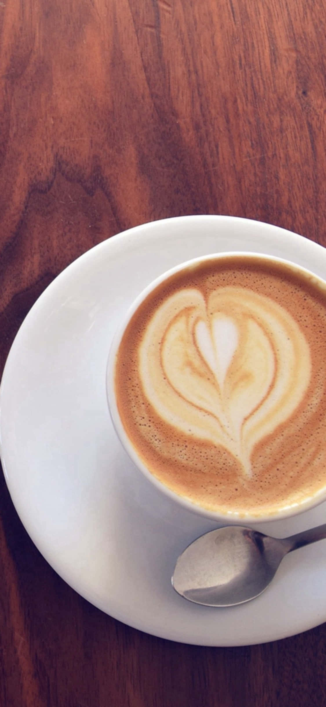 iPhone X skrivebordsbakgrunn med skummende kaffekopp Bakgrunner