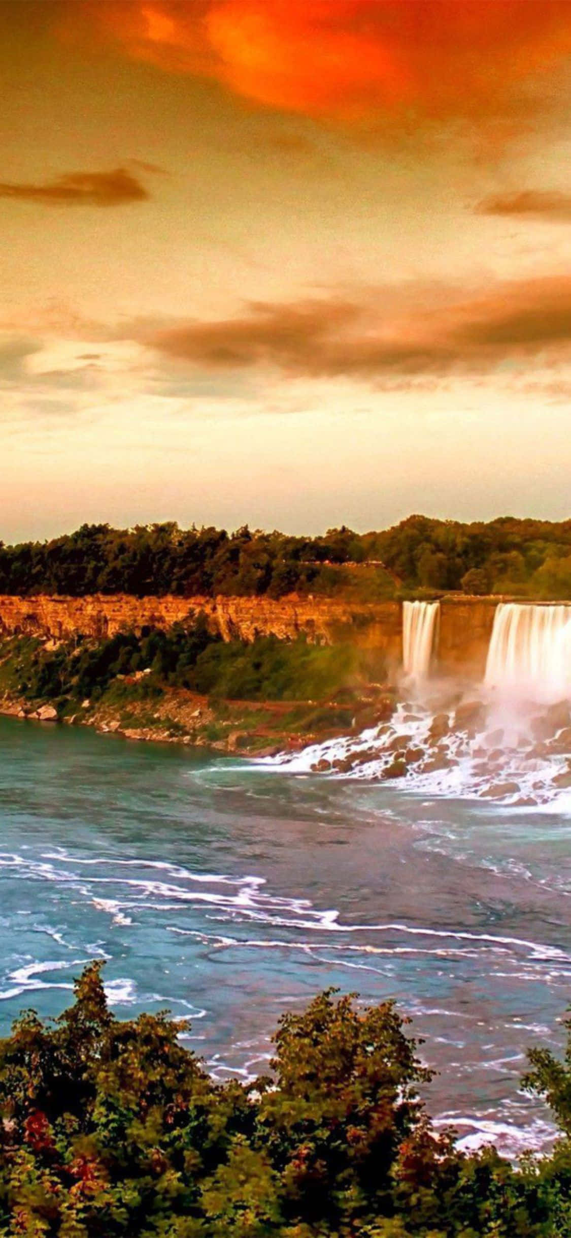 iPhone X solnedgang Niagara Falls Canada-bakgrunn Bakgrunner
