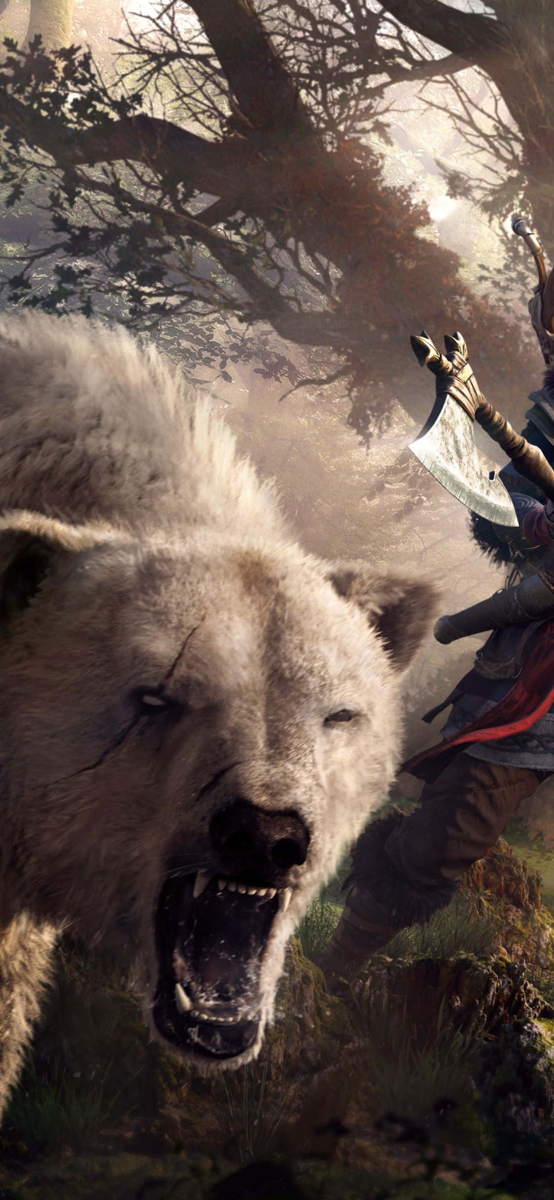 iPhone Xs Assassin's Creed Valhalla Hvit Bjørn Brøler Bakgrunn Bakgrunner