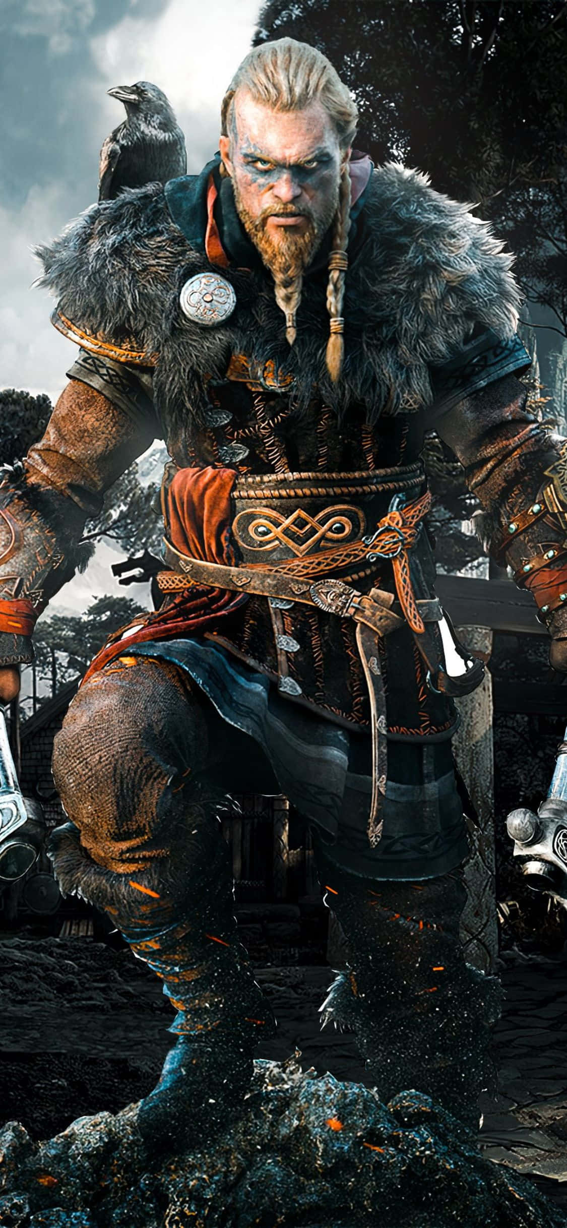 iPhone Xs Assassin's Creed Valhalla Eivor Som Kommer Opp Av Havet Bakgrunn Bakgrunner