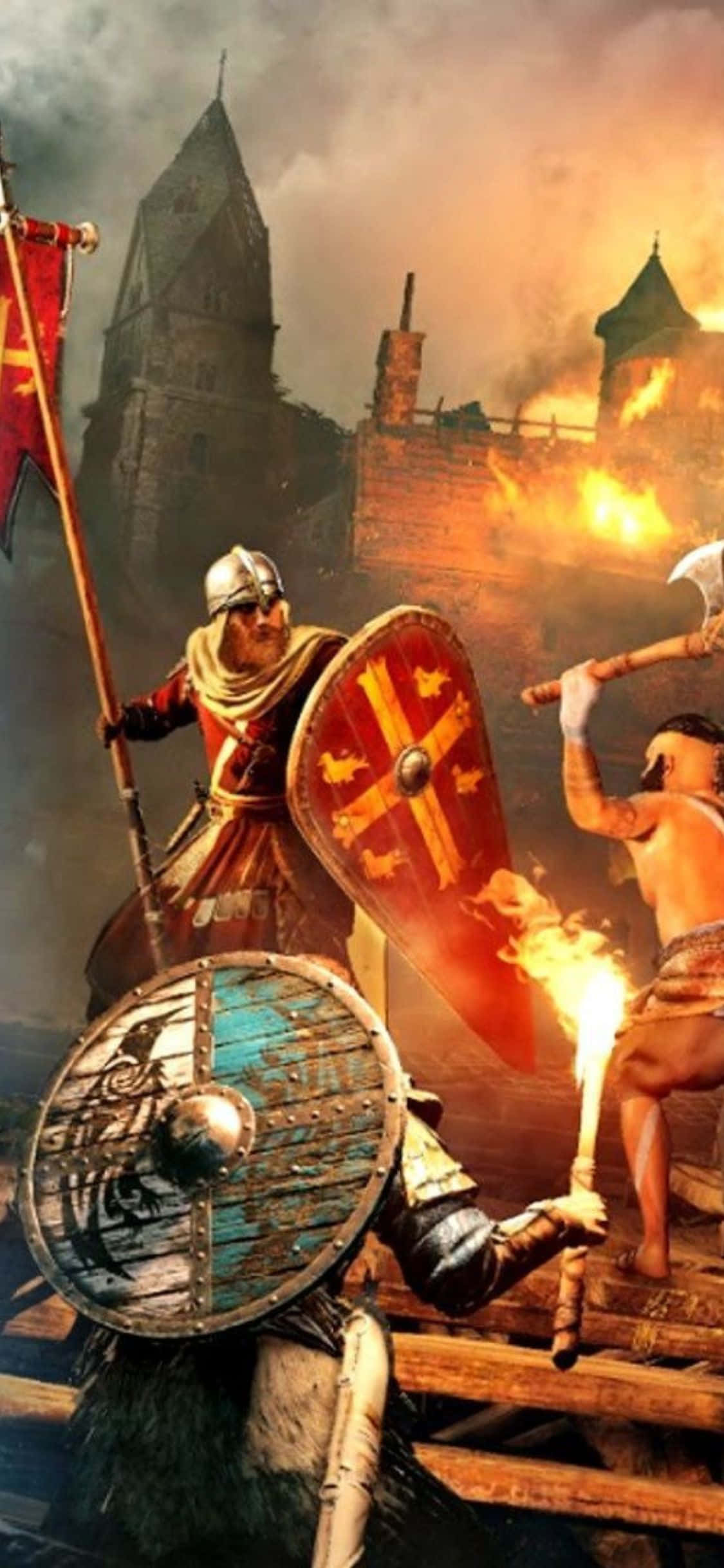 iPhone Xs Assassin's Creed Valhalla Riddere som kjemper Bakgrunn Bakgrunner