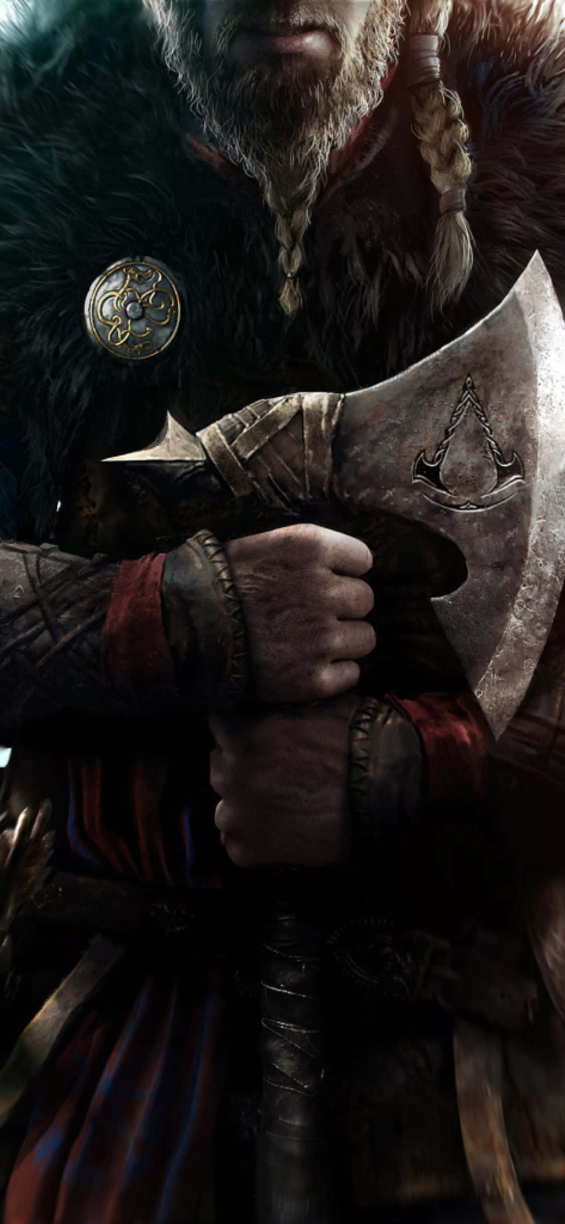 iPhone Xs Assassin's Creed Valhalla Vikingkriger Med Øks Bakgrunn Bakgrunner