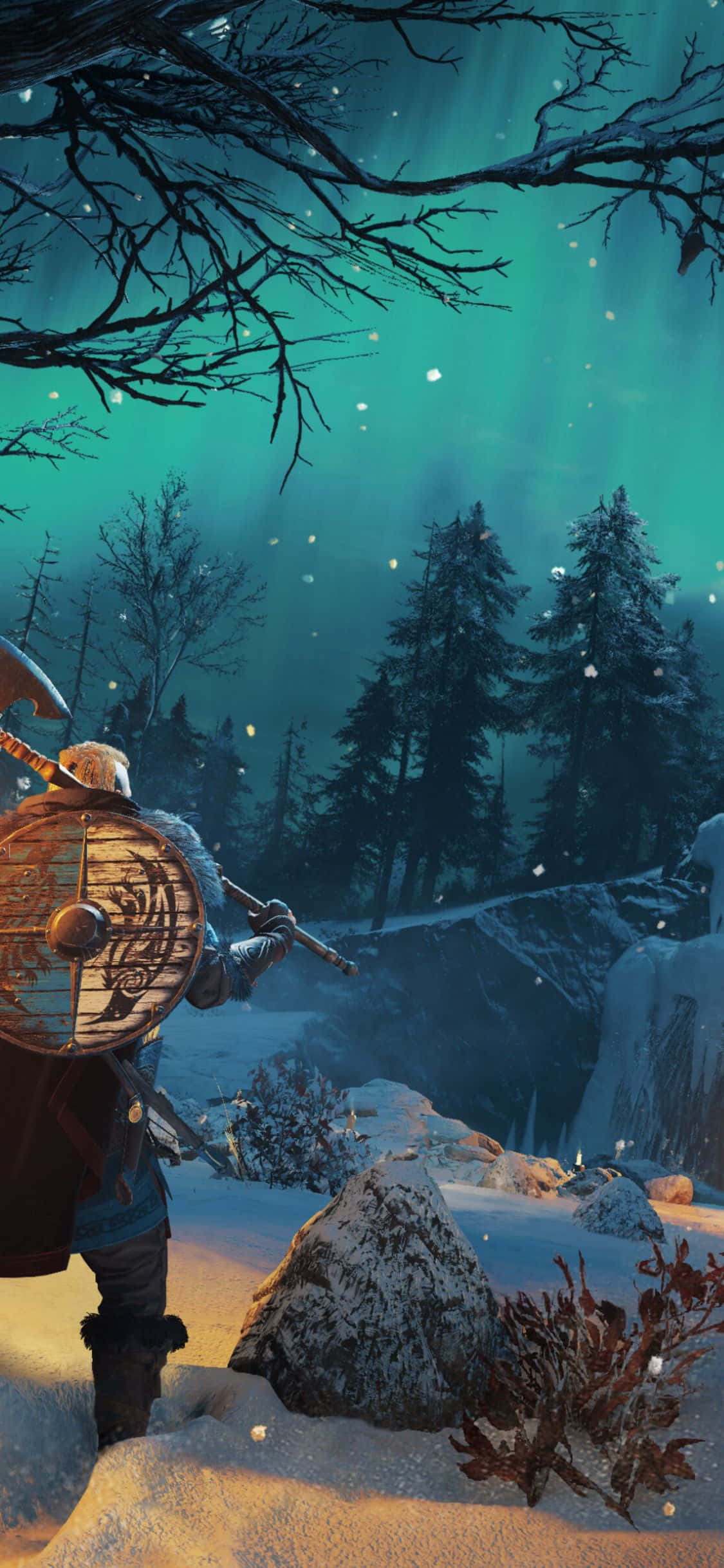 iPhone Xs Assassin's Creed Valhalla Vikingkriger i snøen-bakgrunn Bakgrunner