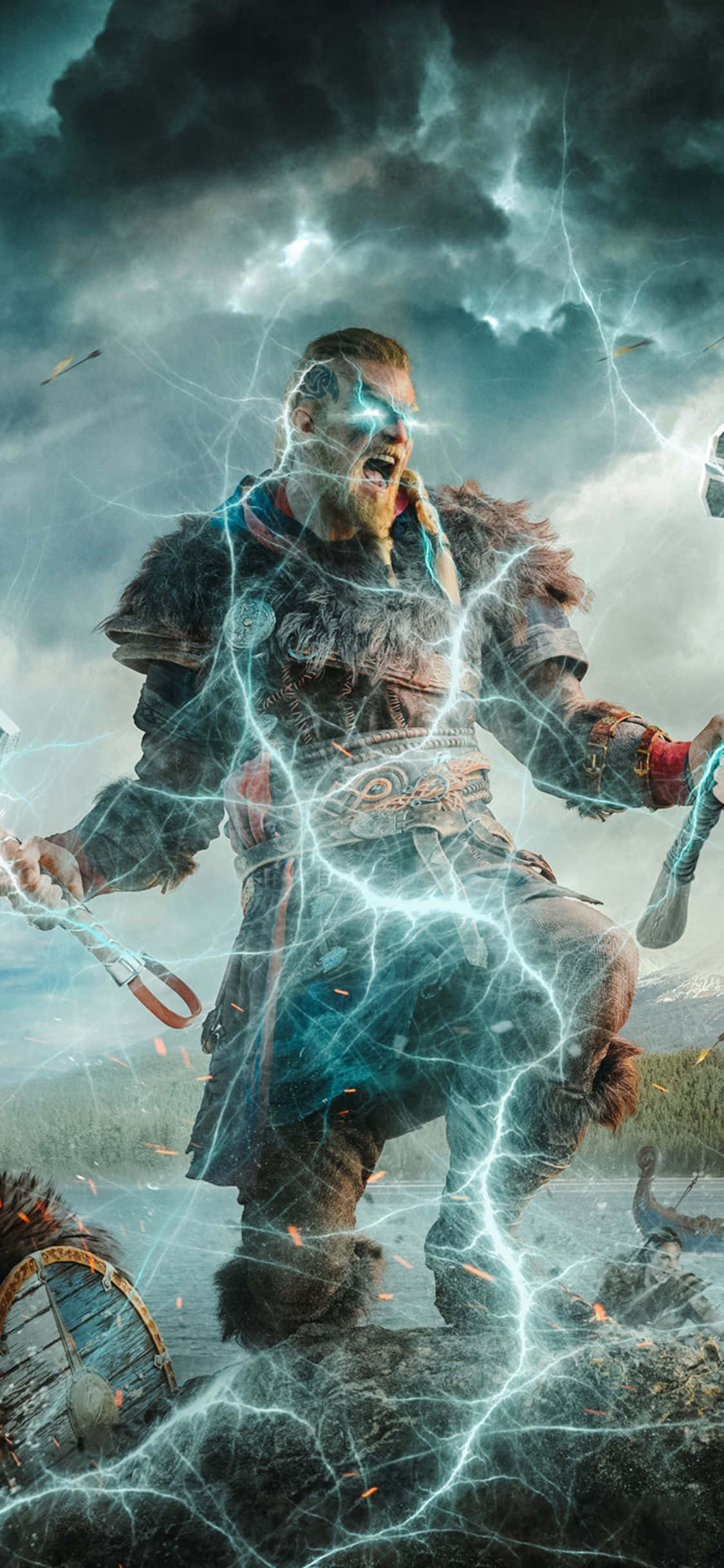 iPhone Xs Assassin's Creed Valhalla Eivor Lyneffekt Bakgrunn Bakgrunner