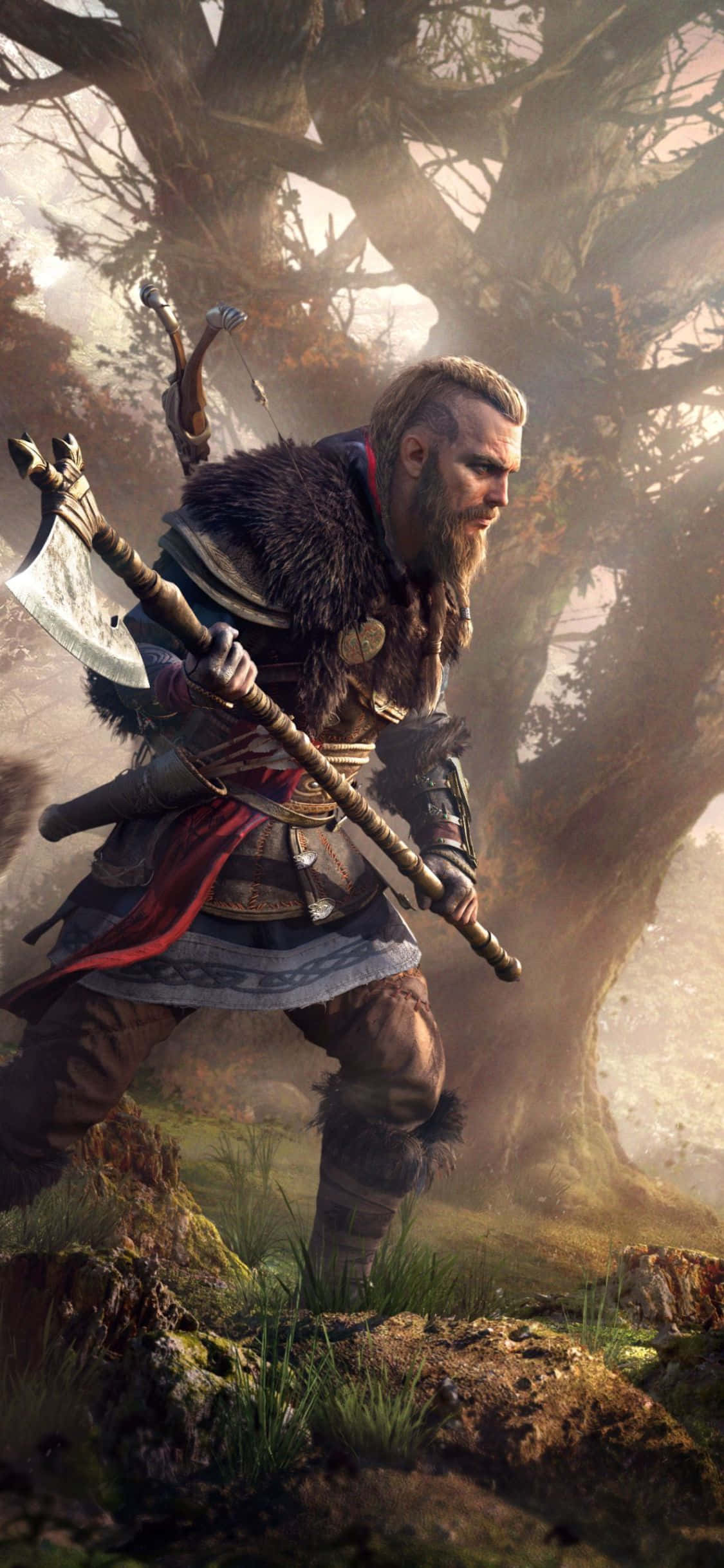 iPhone Xs Assassin's Creed Valhalla Eivor Med En Diger Øks Bakgrunn Bakgrunner