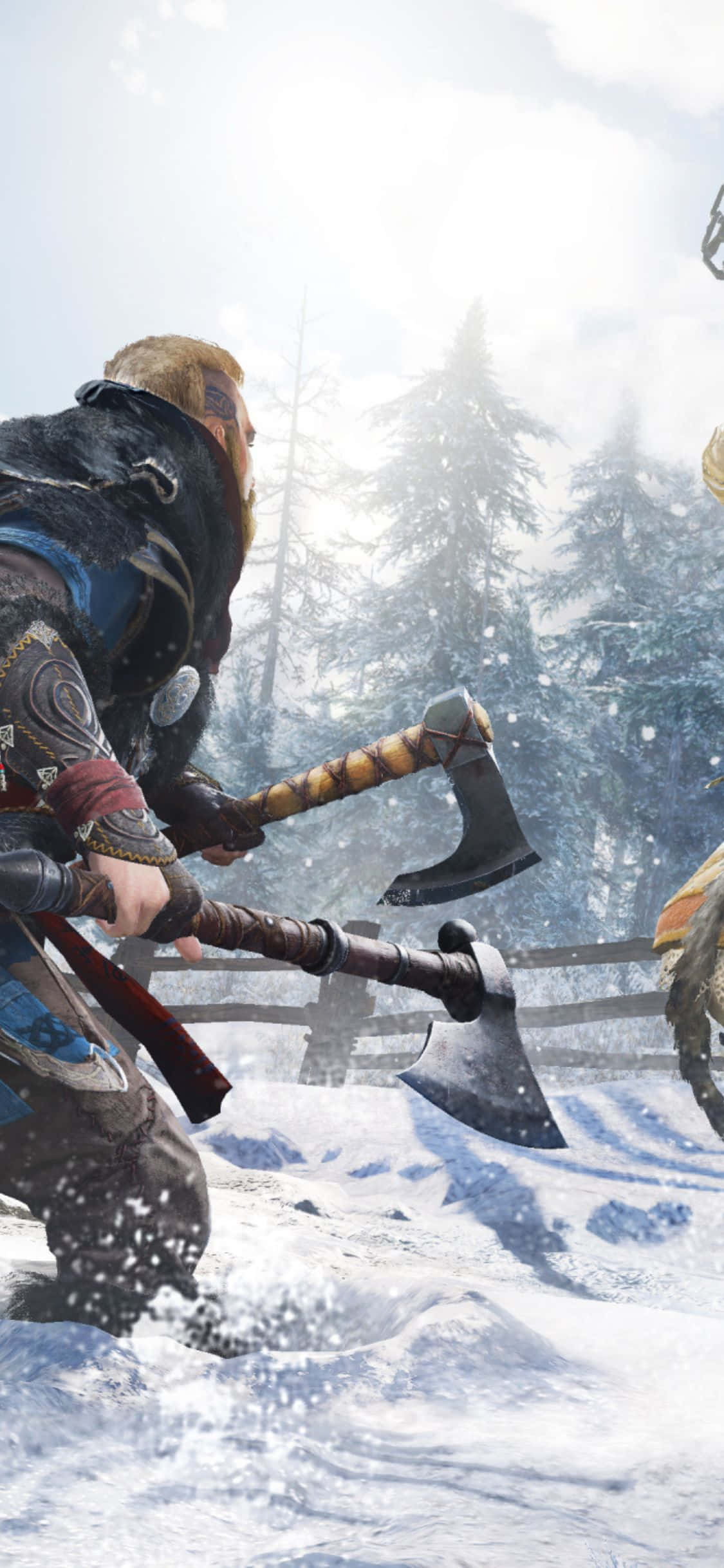 iPhone Xs Assassin's Creed Valhalla Mann med to økser Bakgrunn Bakgrunner