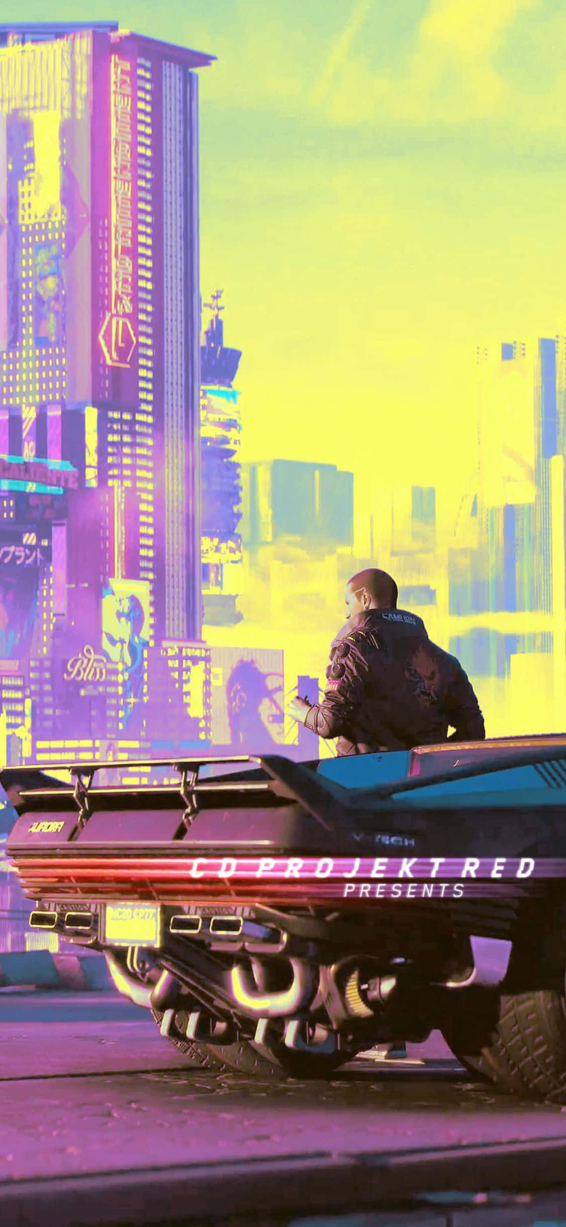 iPhone XS Cyberpunk 2077 Lys bybakgrunn Bakgrunner