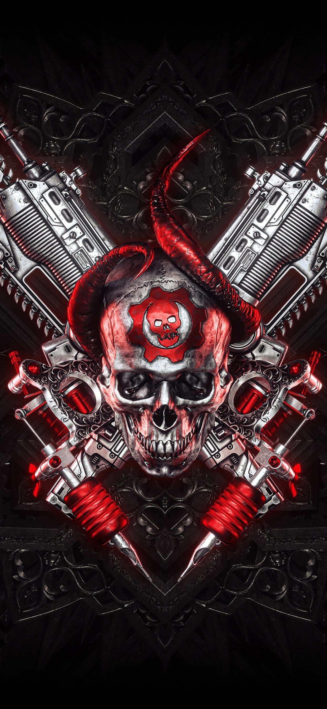 iPhone XS Max Gears Of War 5 rød og sølv bakgrunn Bakgrunner