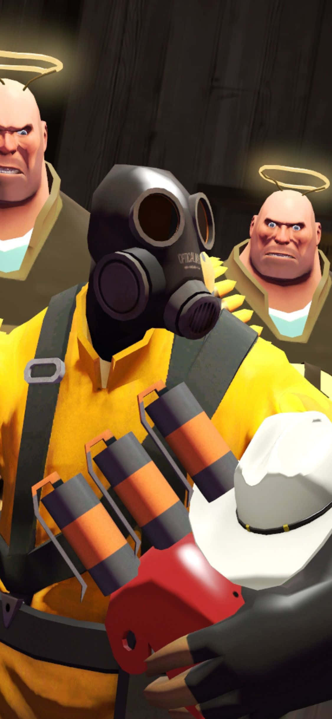 iPhone XS Team Fortress 2 Pyro med Heavys bakgrunn Bakgrunner
