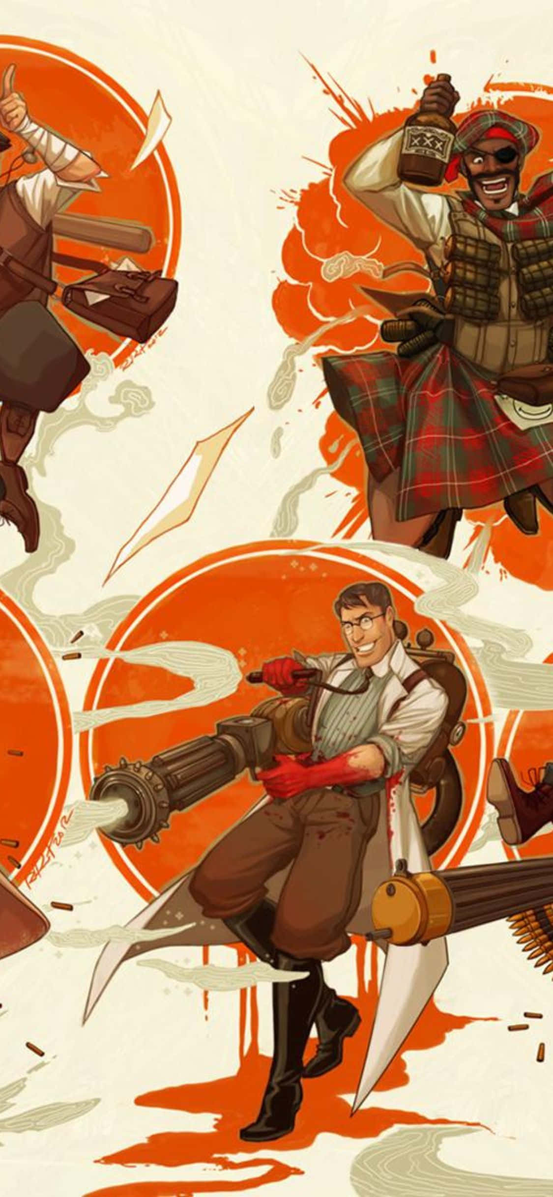iPhone XS Team Fortress 2 Bakgrunn Retro Medic Og Demoman Bakgrunner