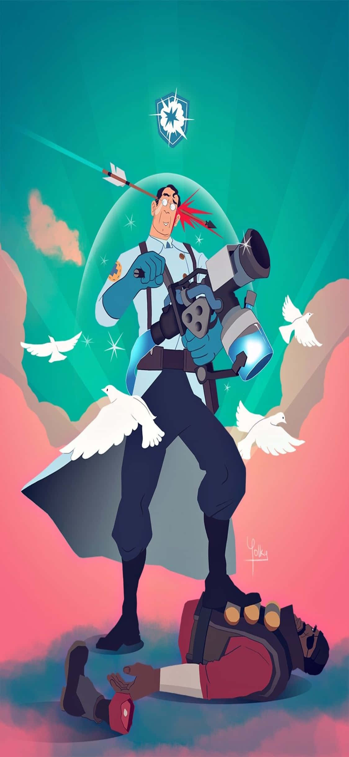 iPhone Xs Tf2 Bakgrunn Fanart Av Medisineren Som Står Oppå Demoman Bakgrunner