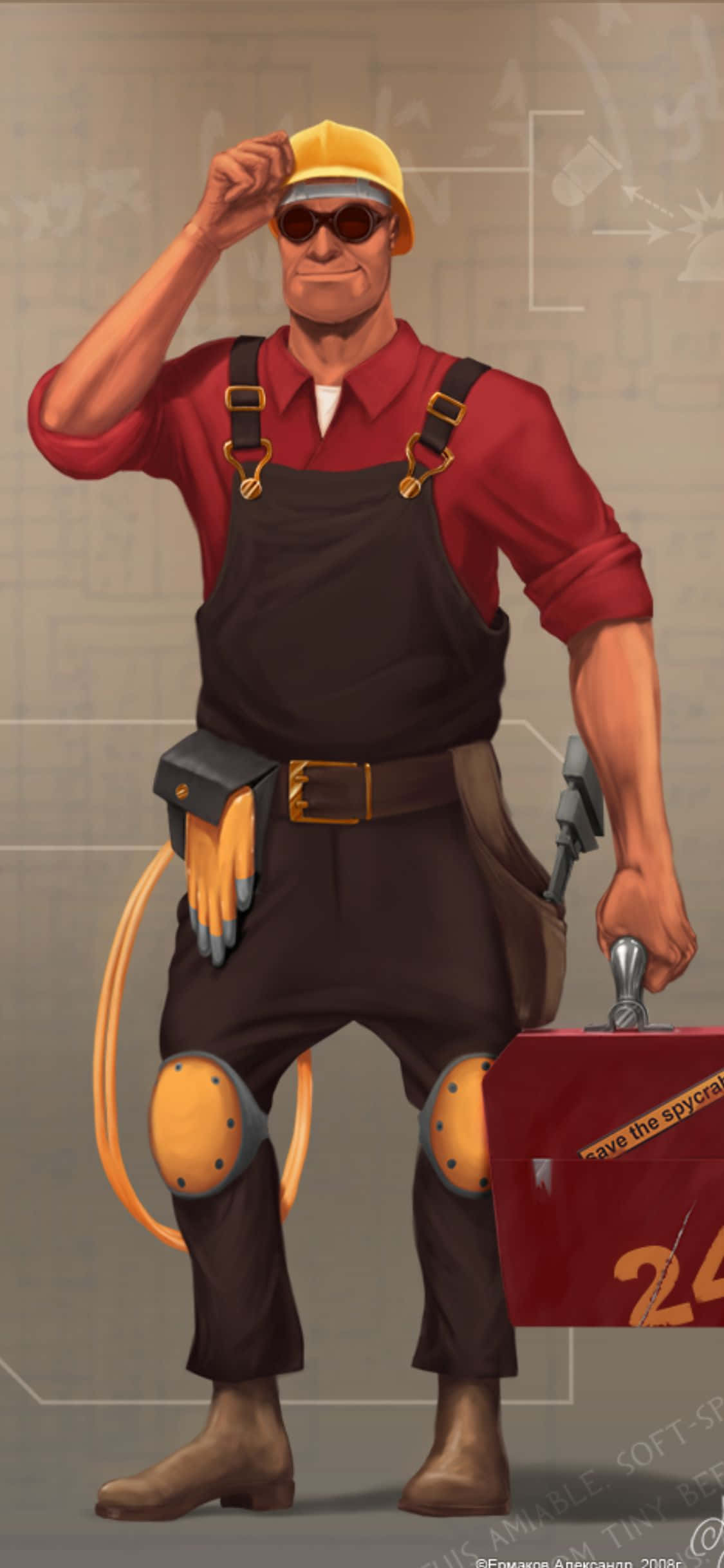 iPhone Xs Tf2 Bakgrunn Fanart Tegning av Rød Ingeniør Bakgrunner