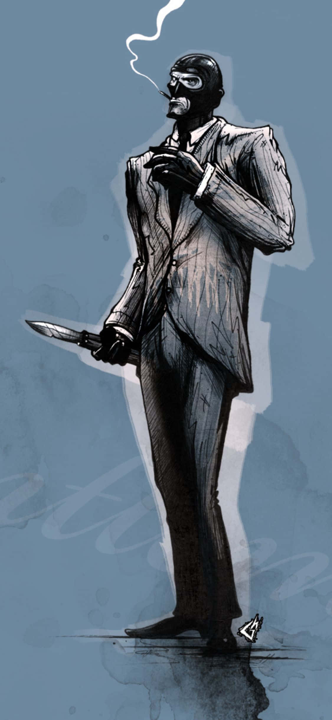 iPhone Xs Tf2 Bakgrunn Fanart Tegning Av Spionen Som Røyker Bakgrunner