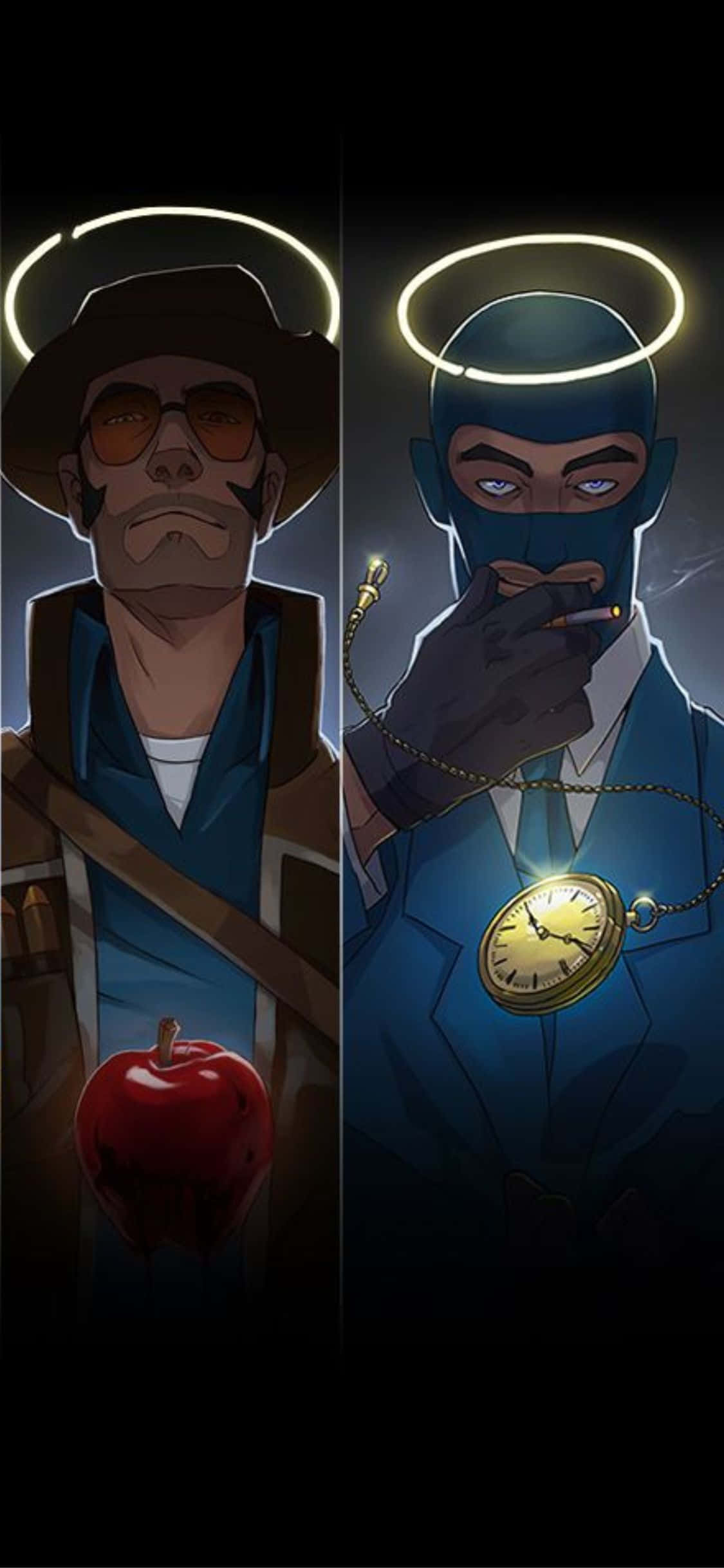 iPhone Xs Tf2 Bakgrunn Sniper og Spy med Glorier Bakgrunner