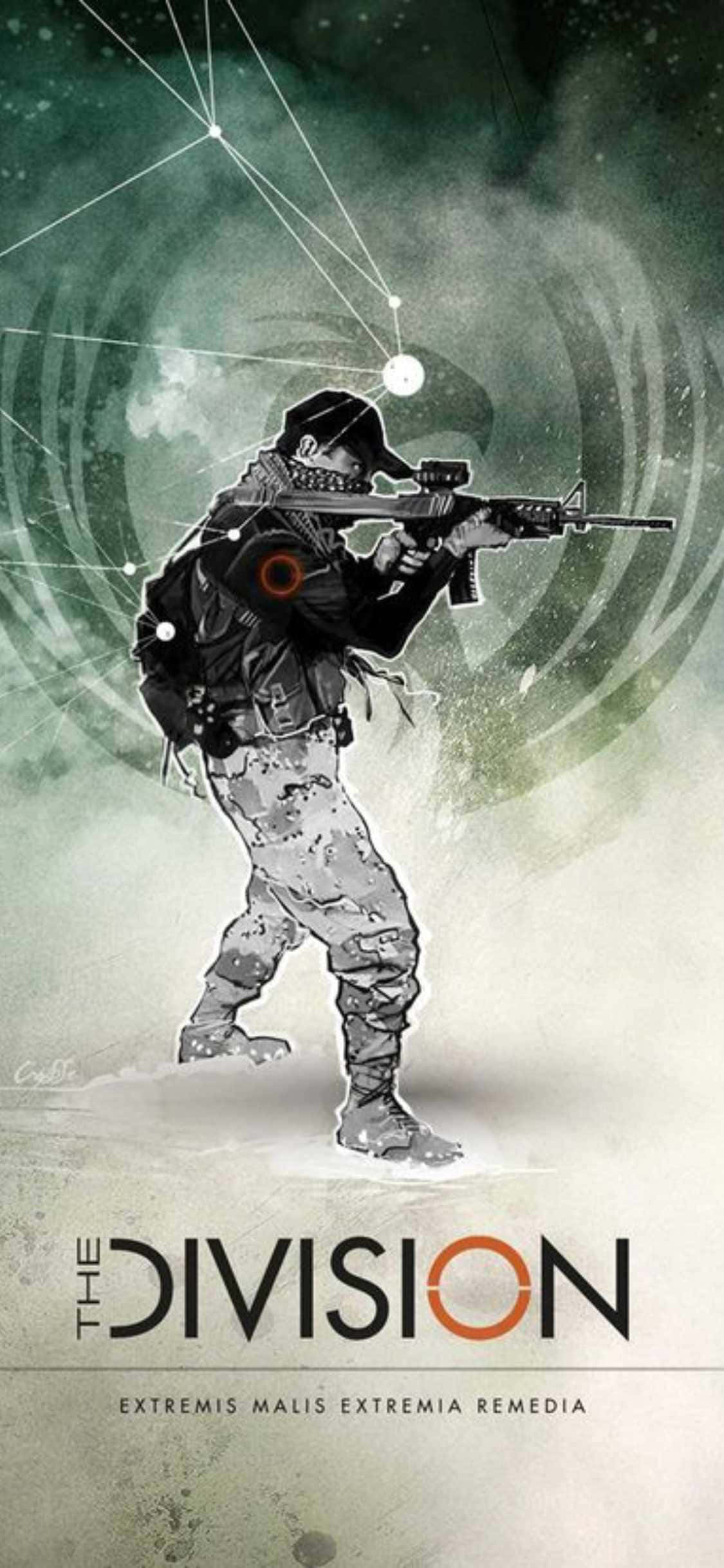 iPhone Xs The Division Bakgrunn Spilltittelplakat med Mann som Sikter Bakgrunner