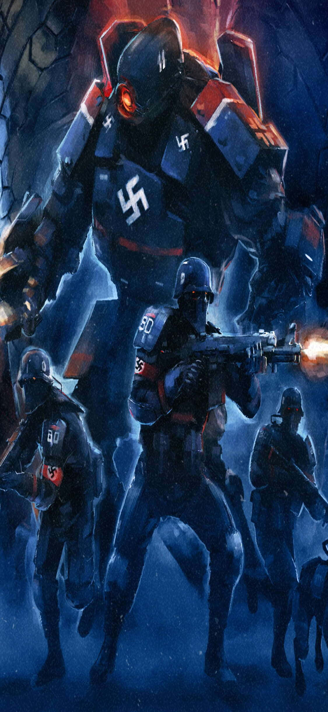 iPhone Xs Wolfenstein II Nazistiske Soldater Bakgrunn Bakgrunner
