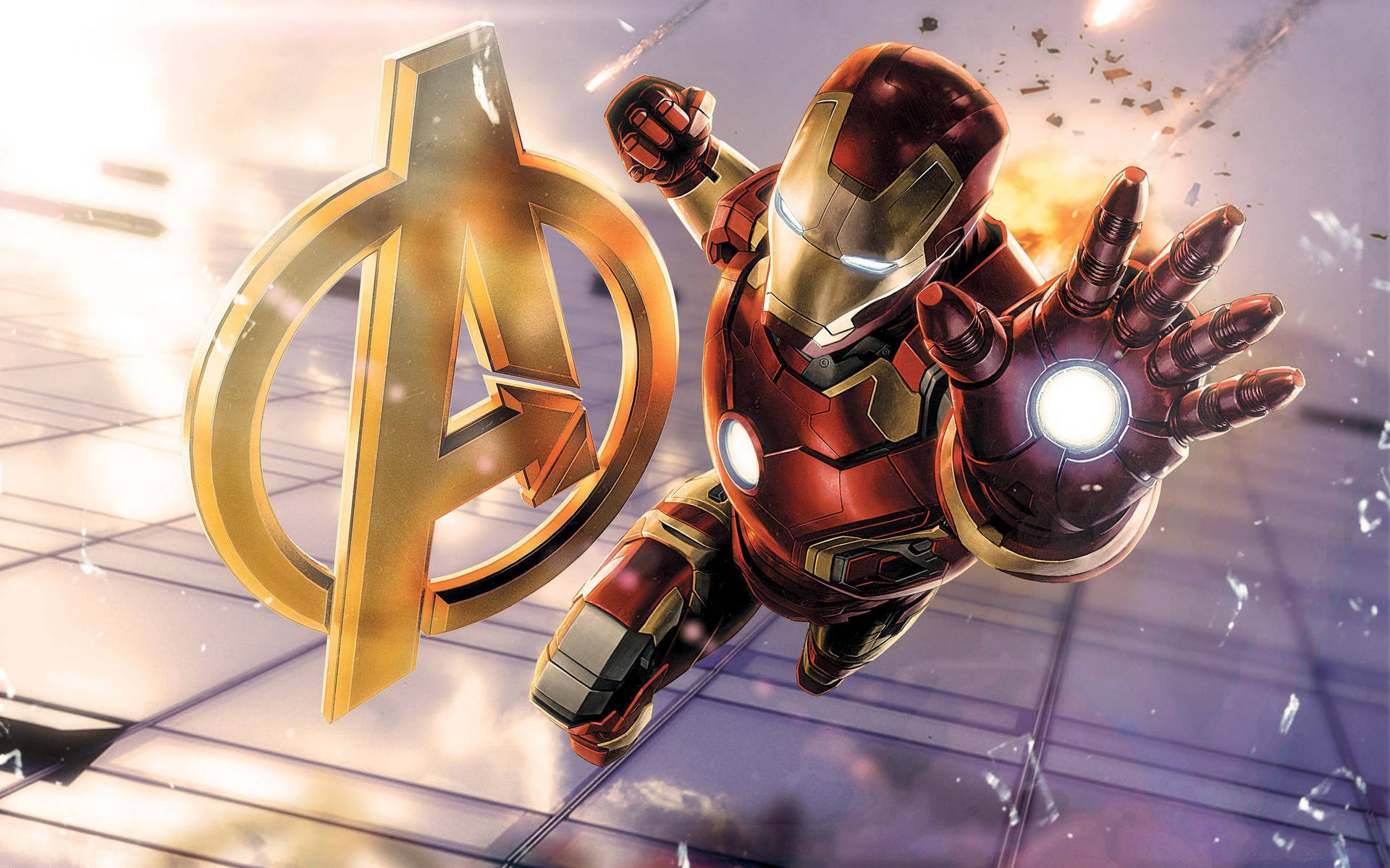 Iron Man med Avengers-symbol bakgrunnsbilde