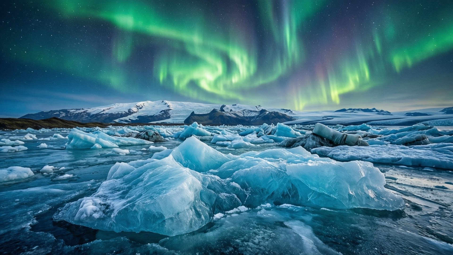 Isgrønn tundra med nordlys Bakgrunner