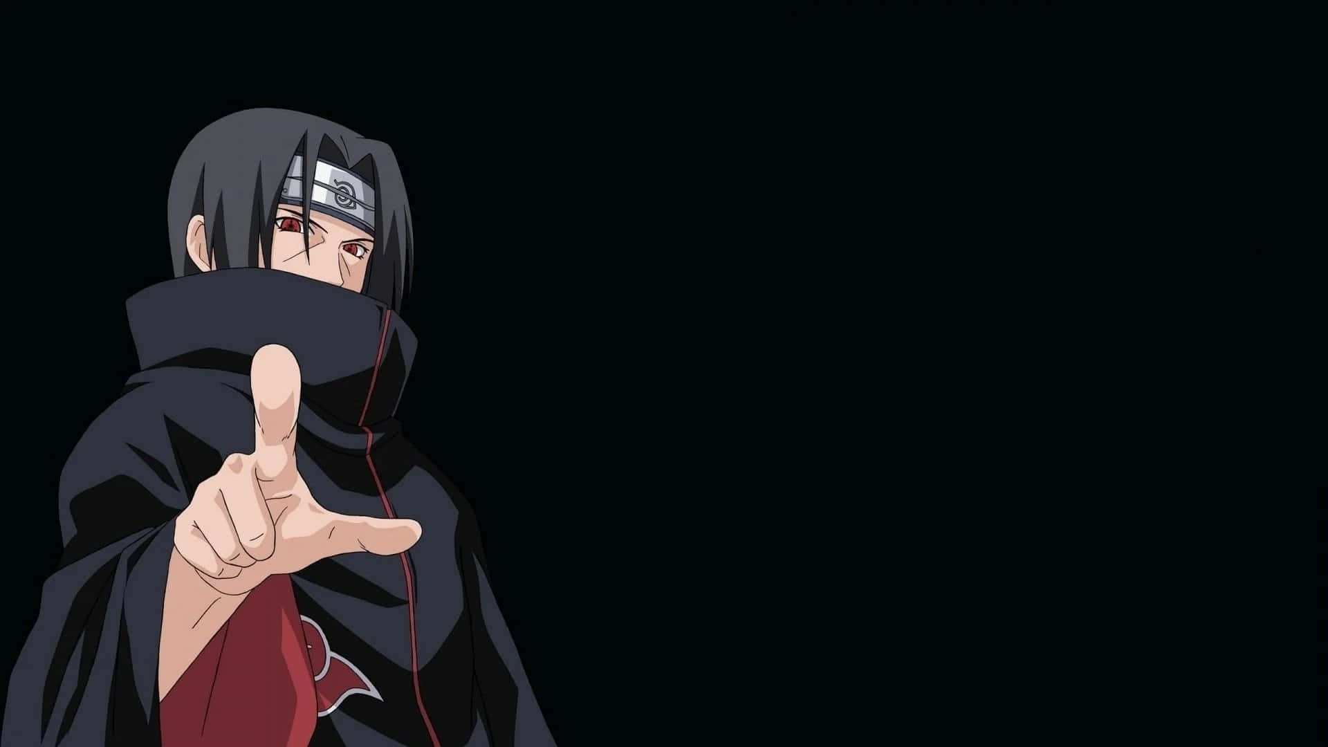 Itachi estetisk peker fremover med pekefinger på svart bakgrunn Bakgrunner
