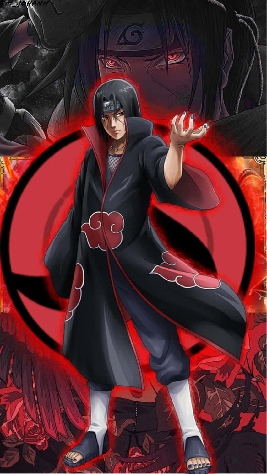 Itachi Uchiha med sirkelformet bakgrunn Bakgrunner