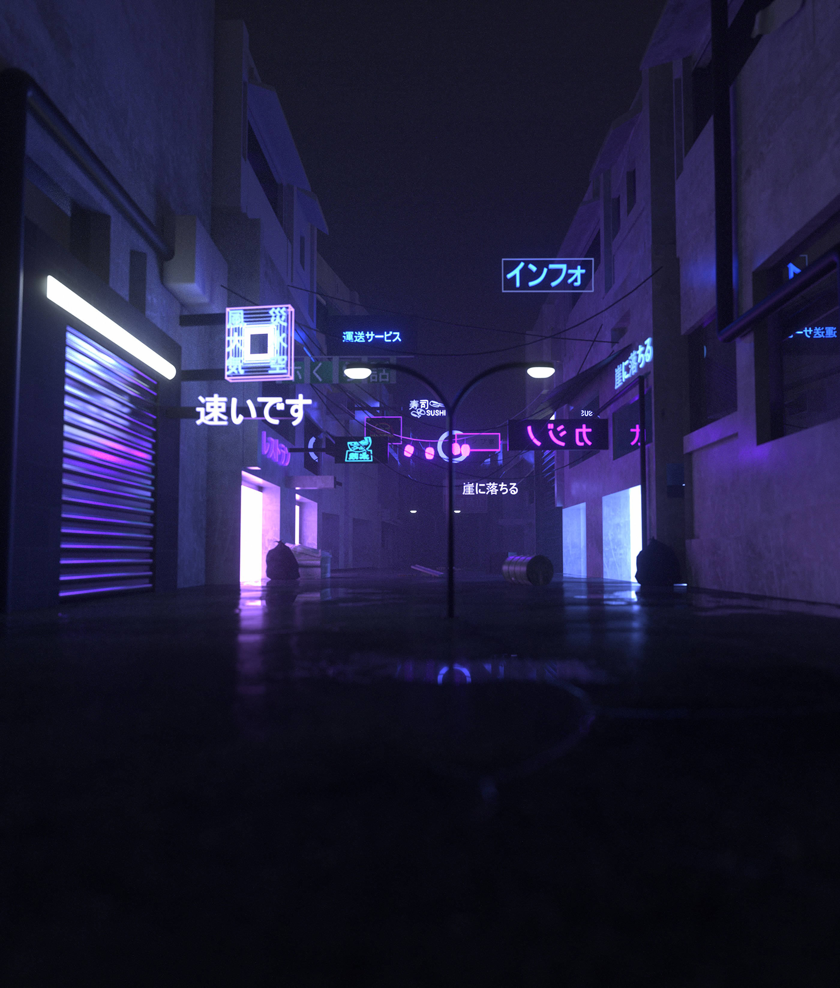 Japan Alley Neon City Bakgrunner