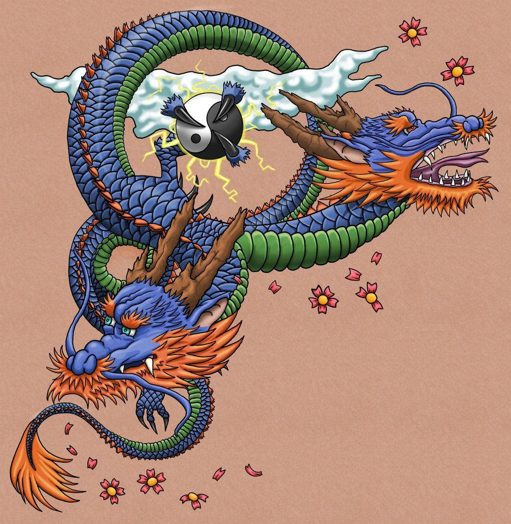 Japansk drage-PC med yin-yang Bakgrunner