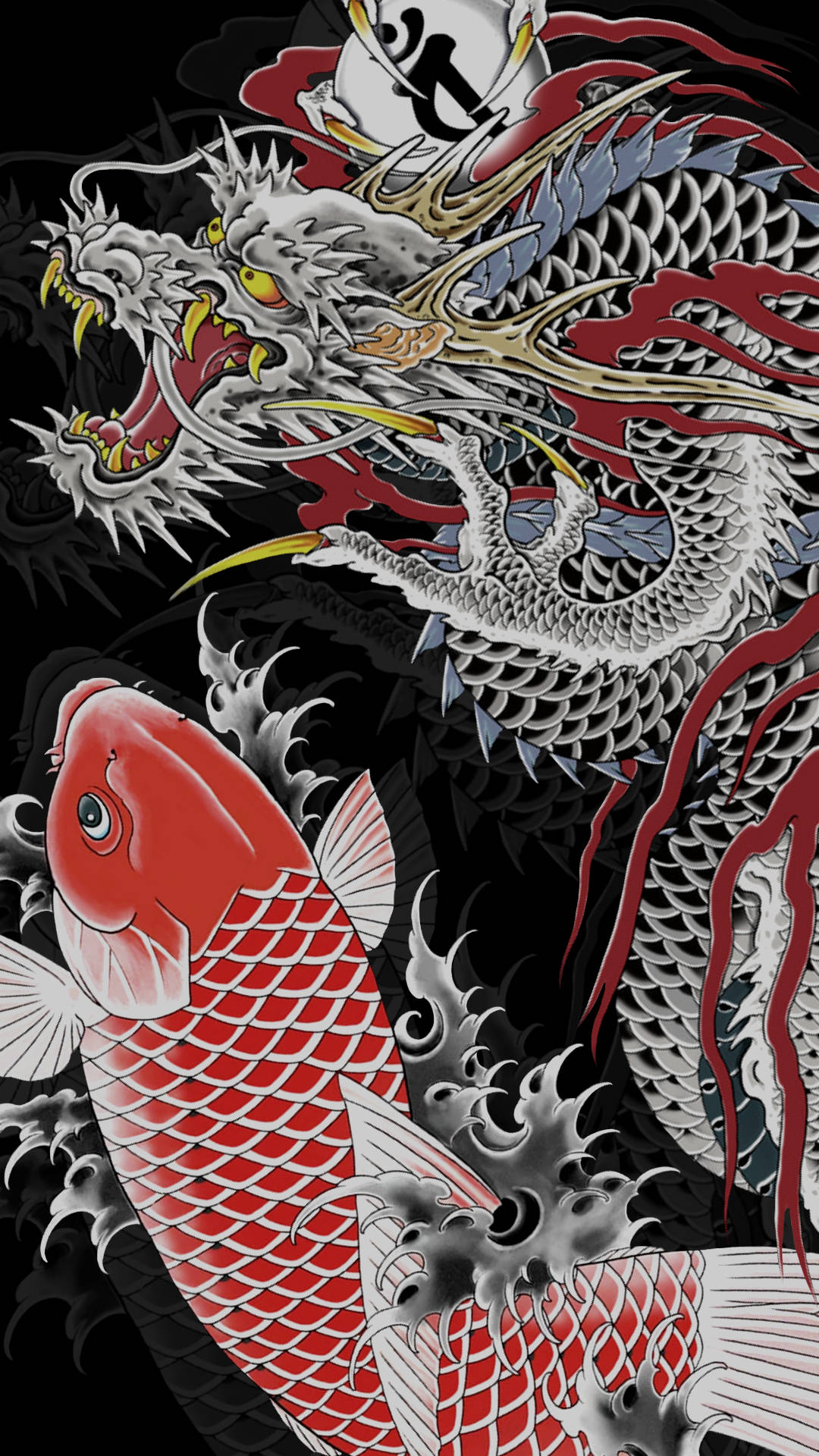 Japansk dragekunst og japansk koi Bakgrunner