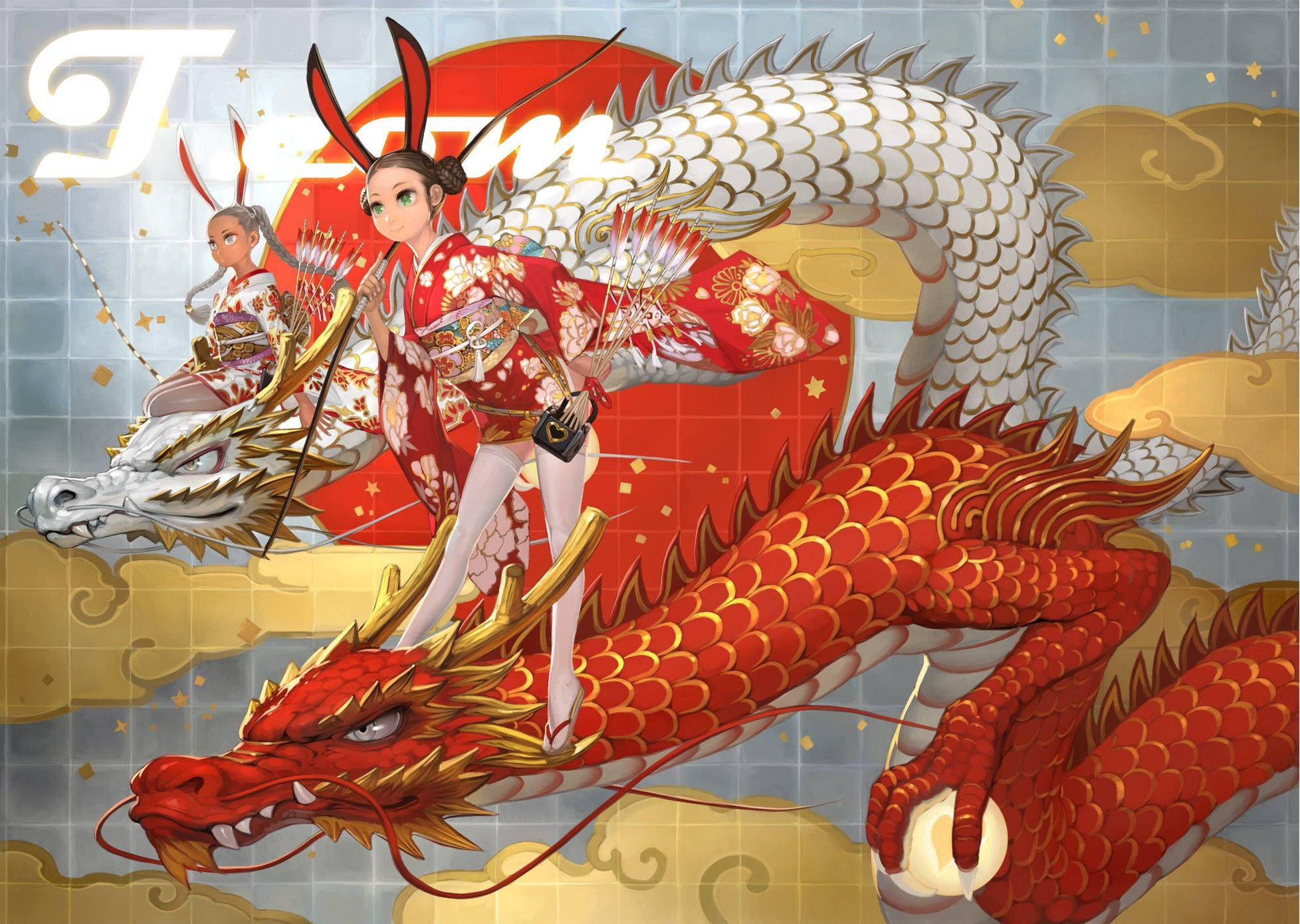 Japansk dragekunst med gylne skjell Bakgrunner
