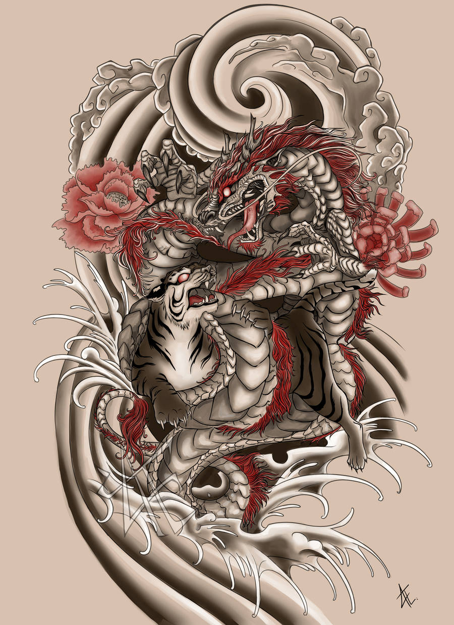 Japansk dragekunst og voldsom tiger Bakgrunner