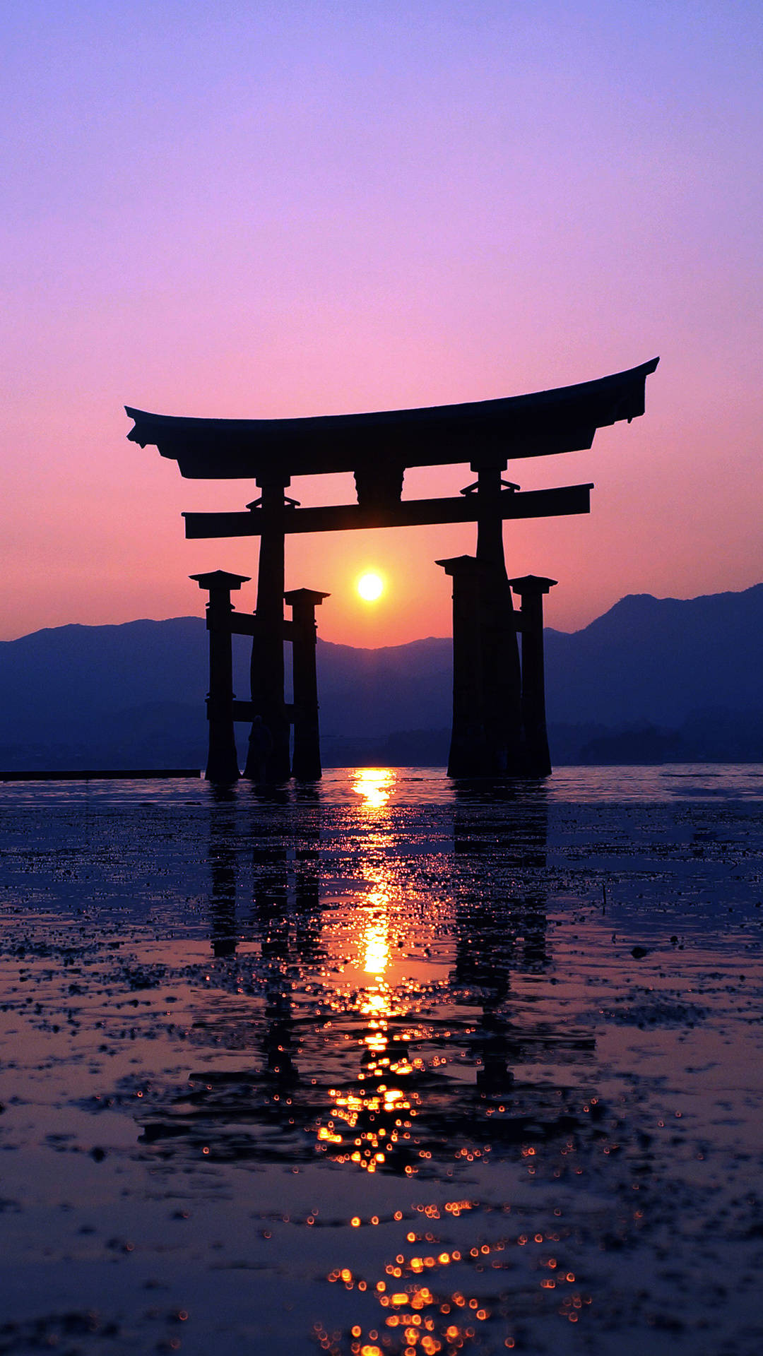 Japansk estetisk iPhone Torii-silhuett Bakgrunner