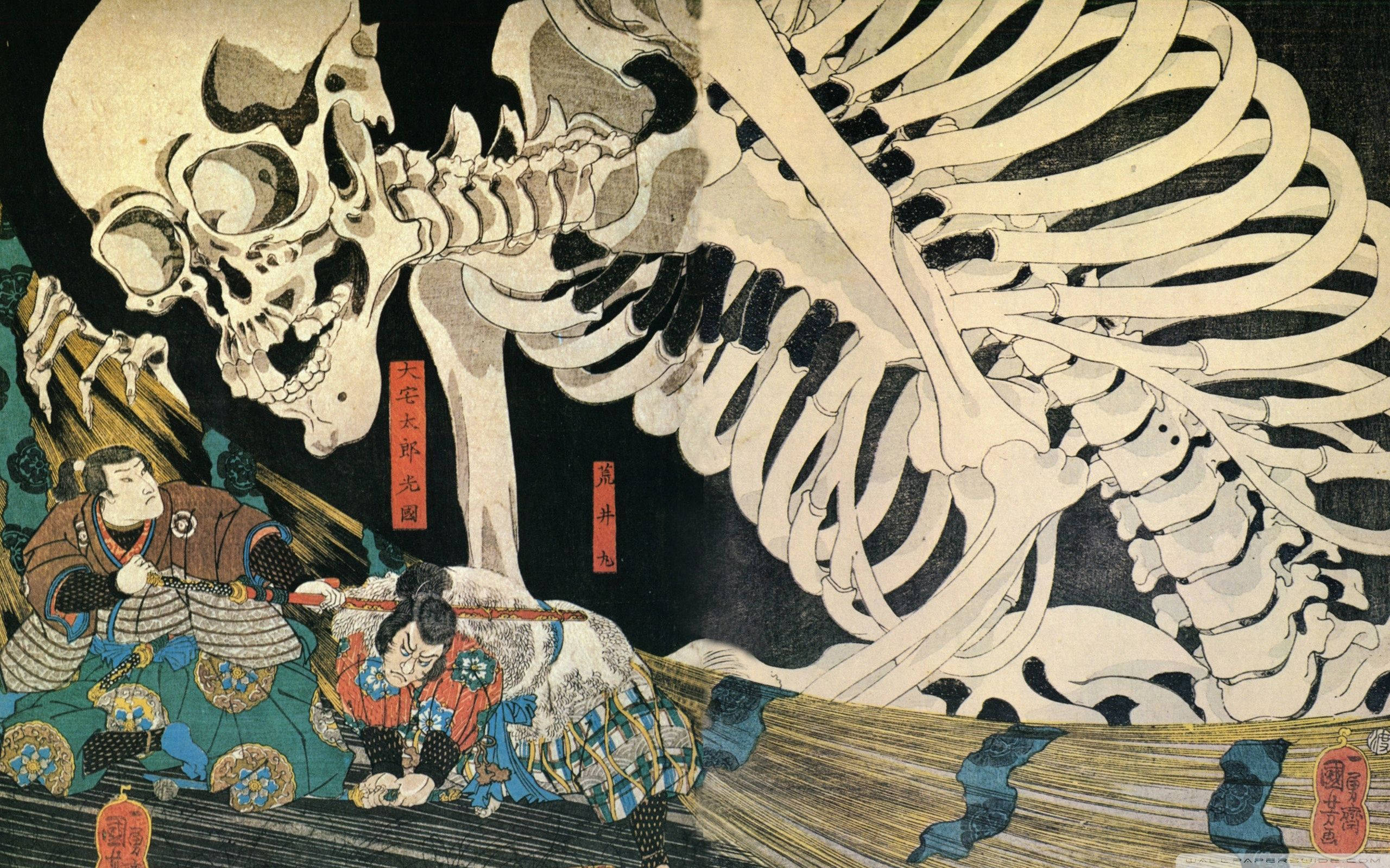 Japansk Samurai mot Skjelett Bakgrunner