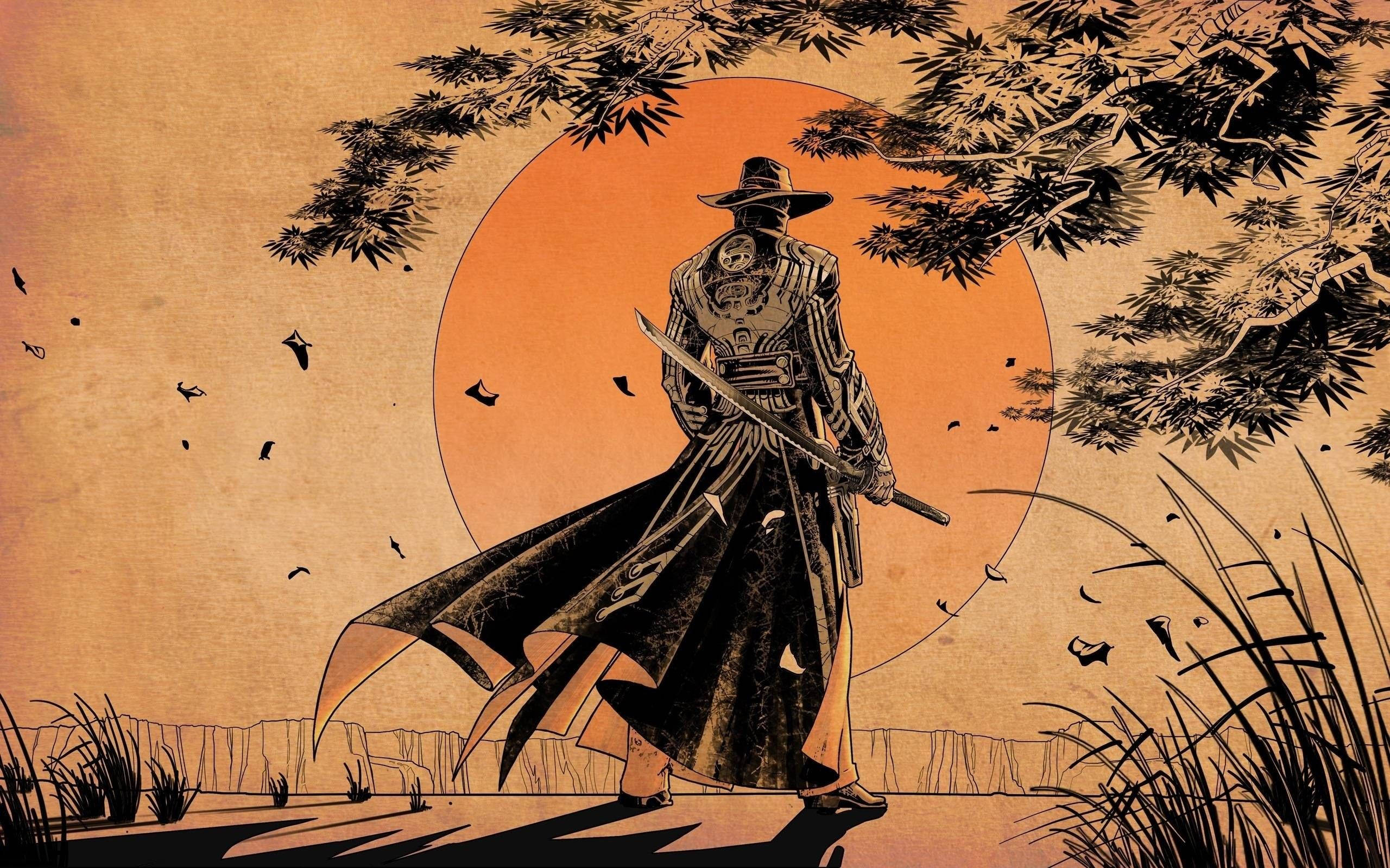 Japansk samurai cowboyhatt Bakgrunner