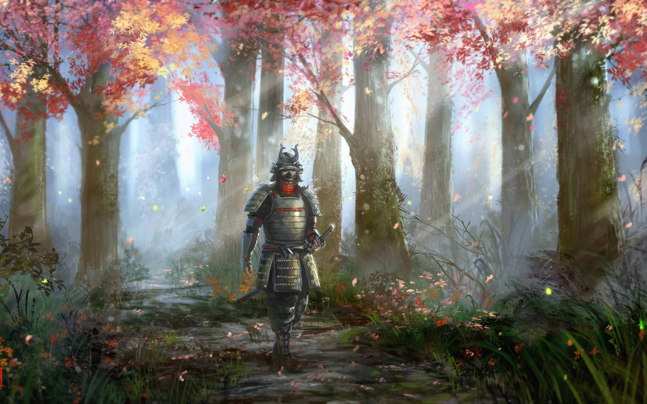 Japansk samurai fredelig spasertur Bakgrunner