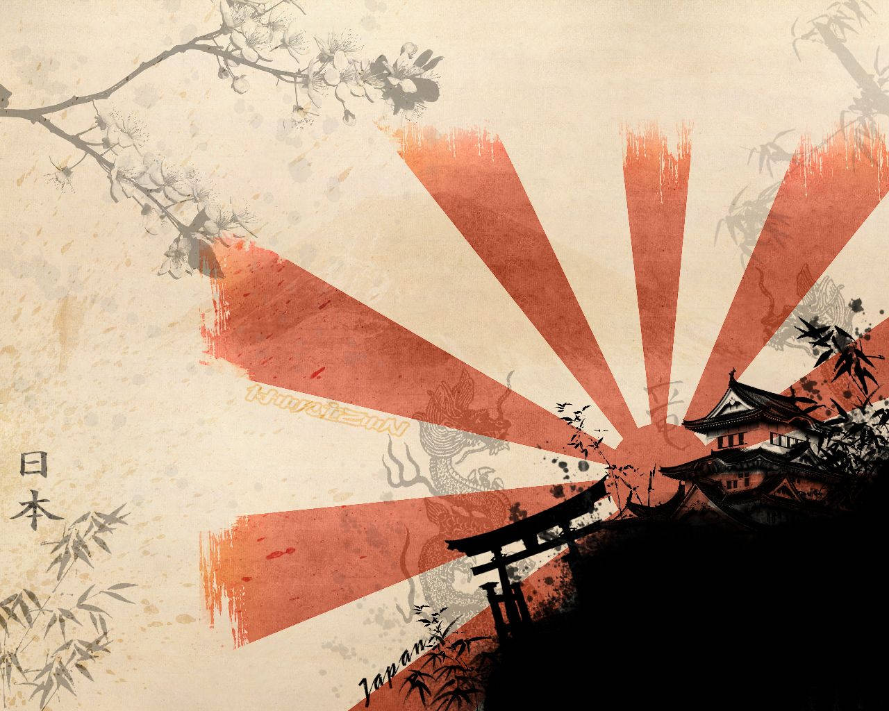Japansk Samurai Oppgående Sol Bakgrunner