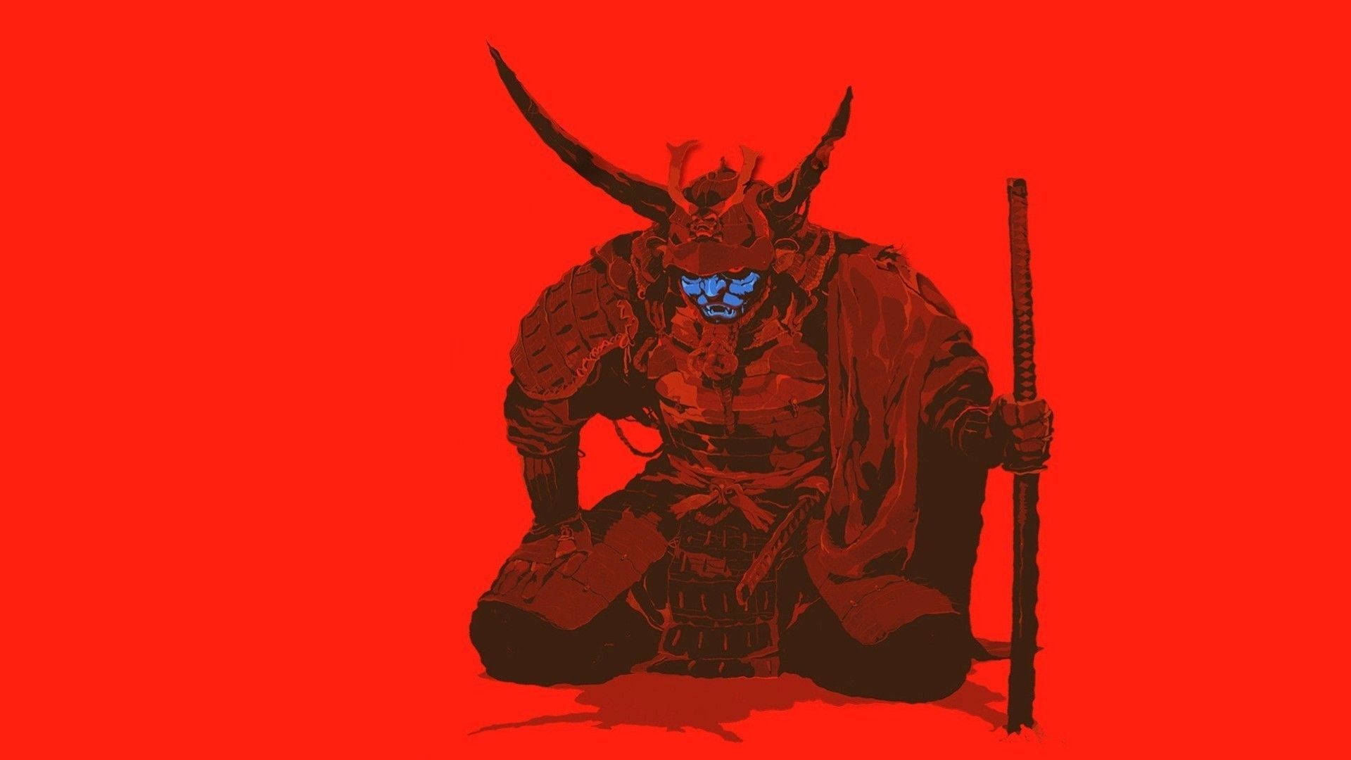 Japansk Samurai Rød Tema Bakgrunner