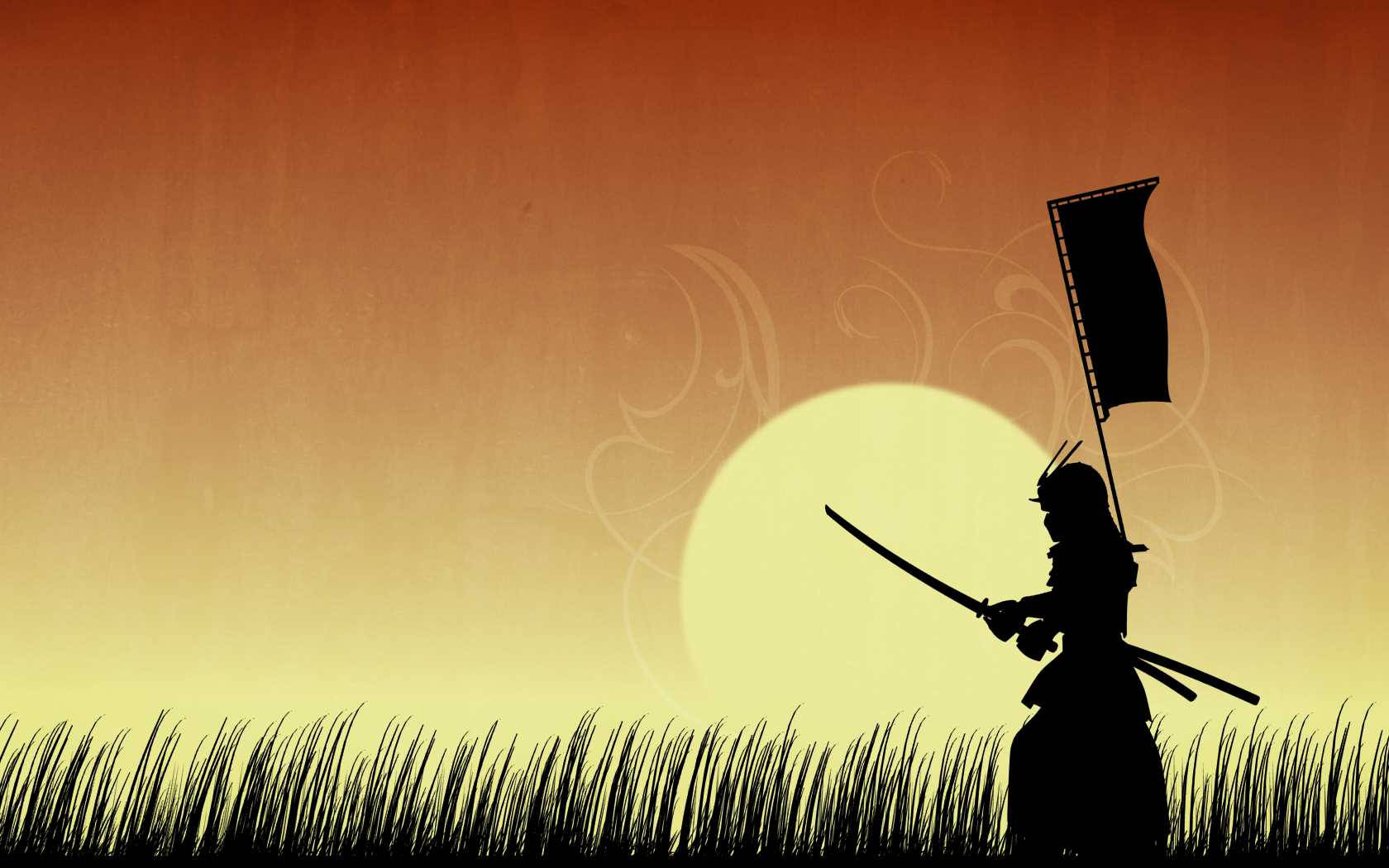 Japansk samurai trener på gressmark Bakgrunner