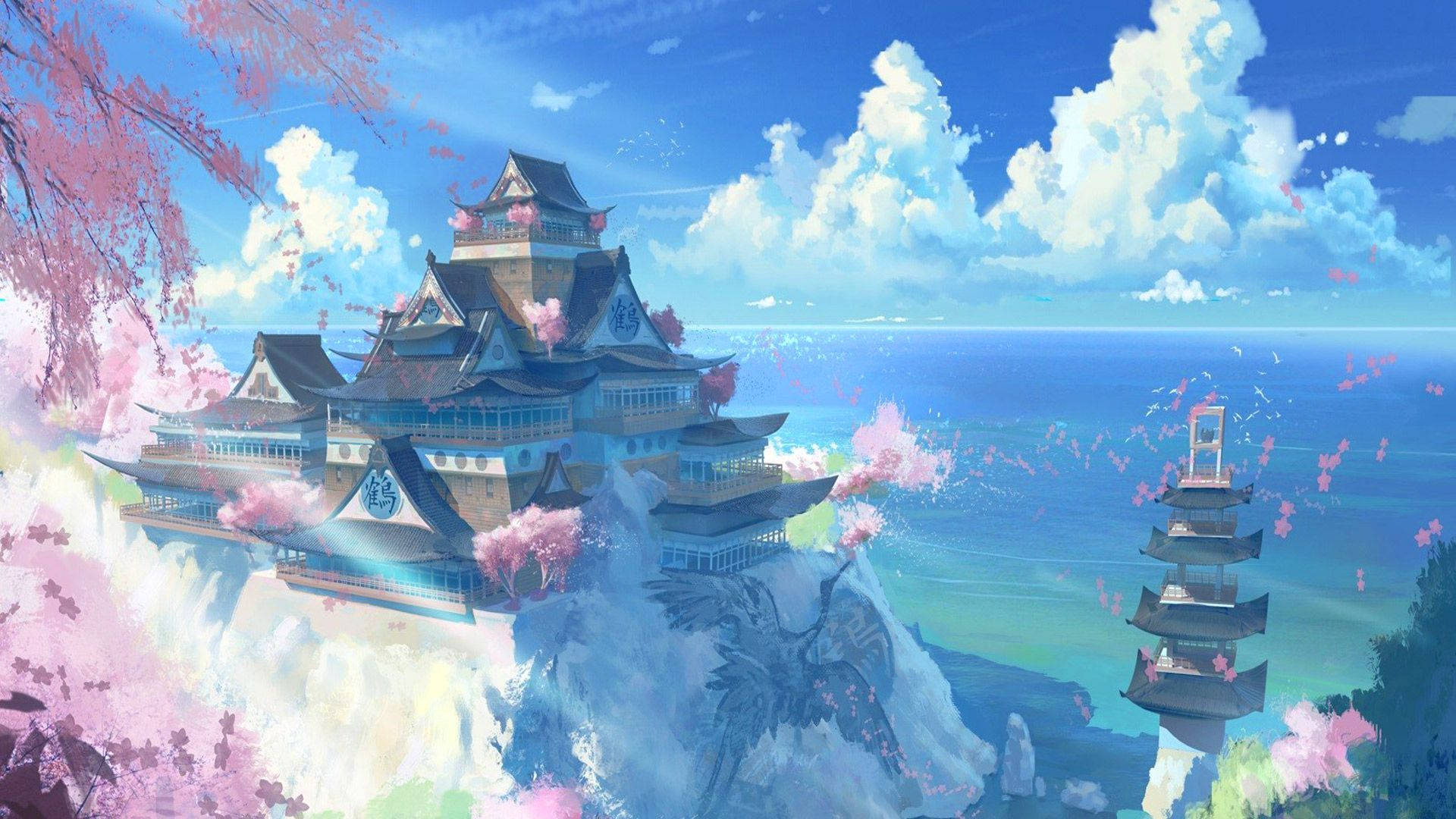 Japansk slott anime landskap Bakgrunner