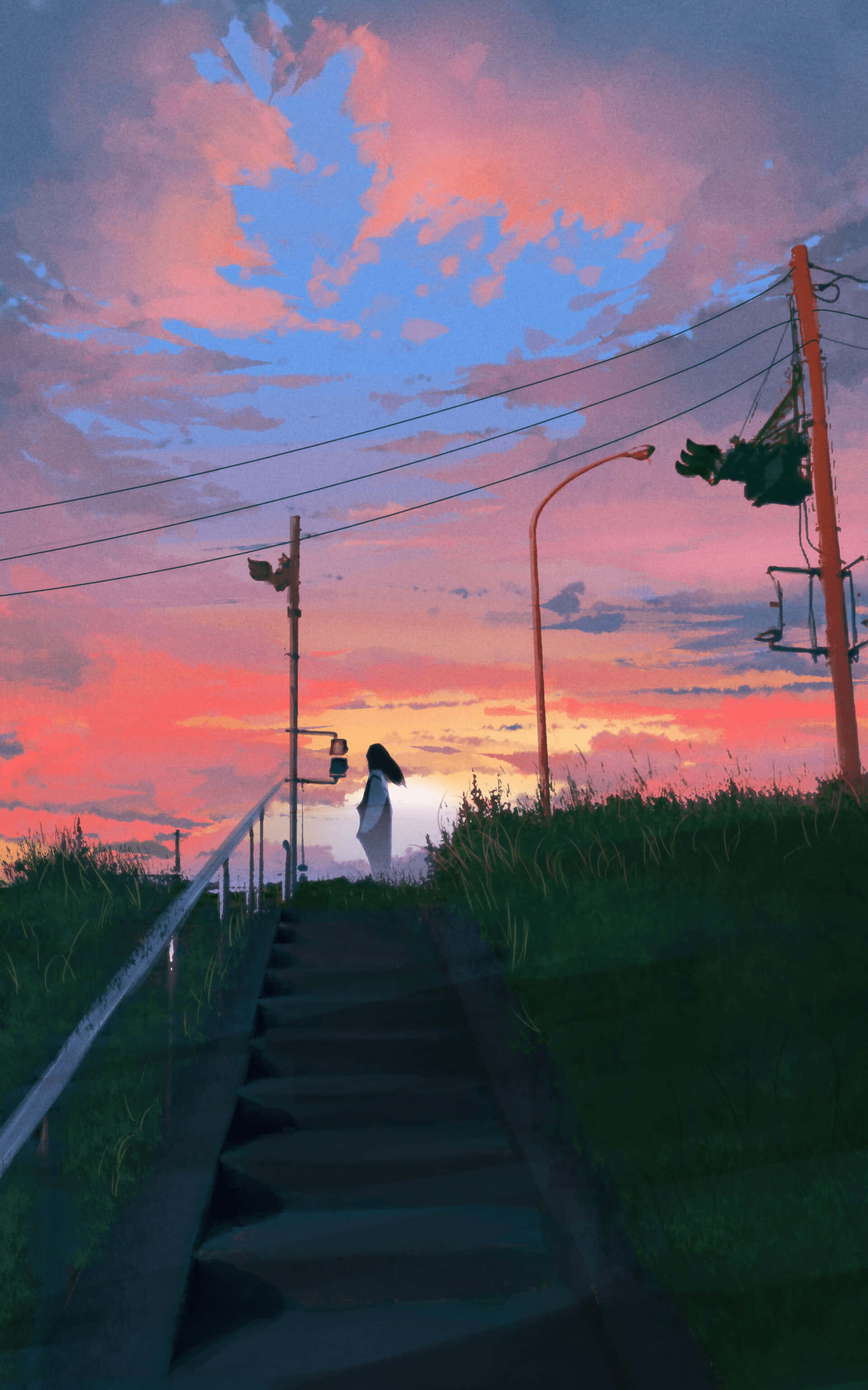 Jente Anime Solnedgang Kunst Portrett Bakgrunner