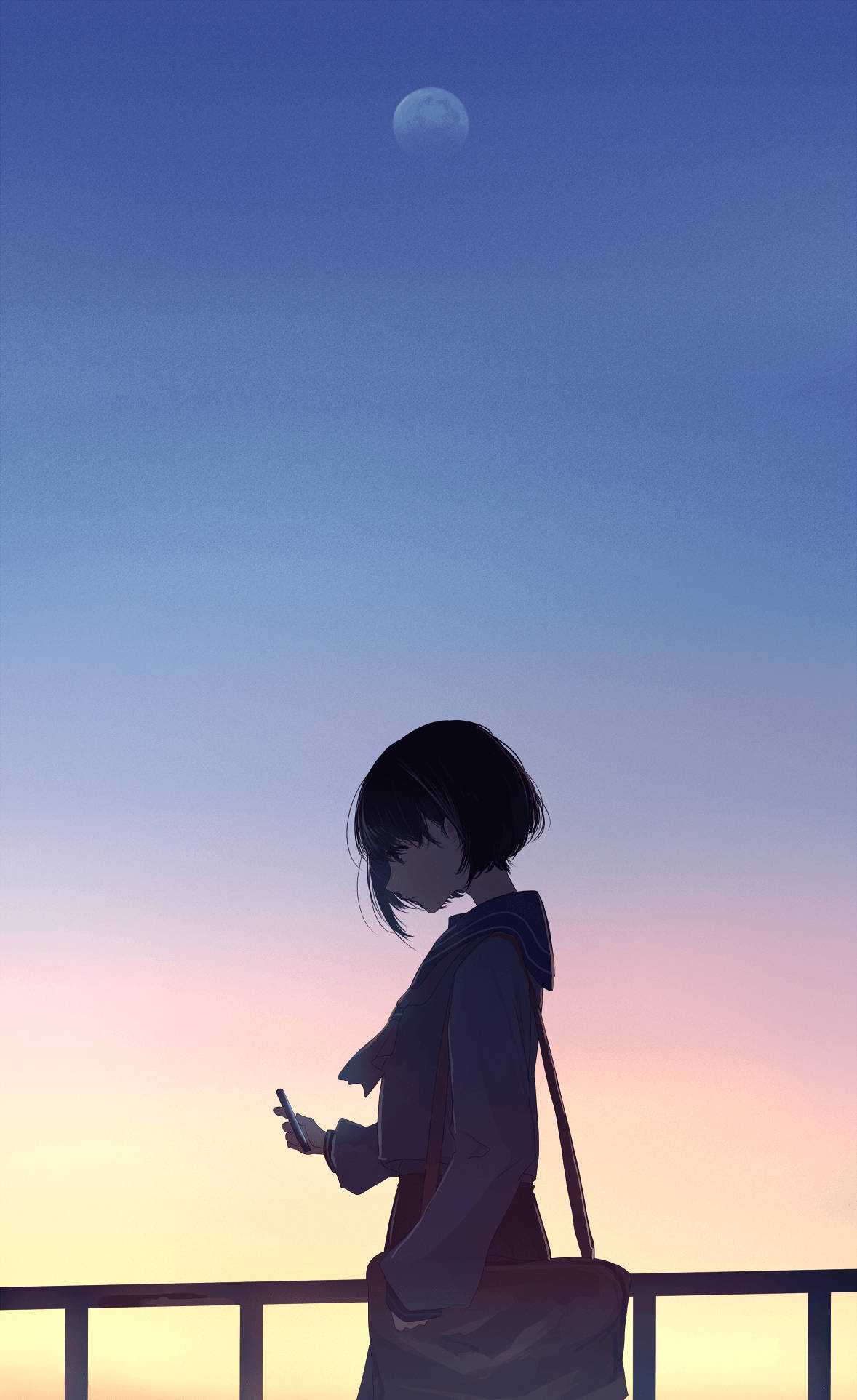 Jente med måne anime estetisk solnedgang Bakgrunner