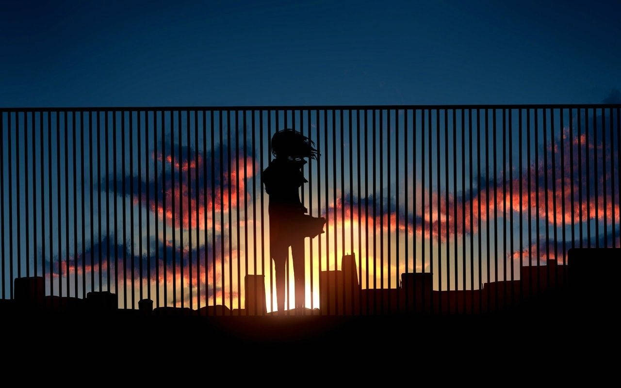 Jente Tak Gjerde Anime Estetisk Solnedgang Bakgrunner