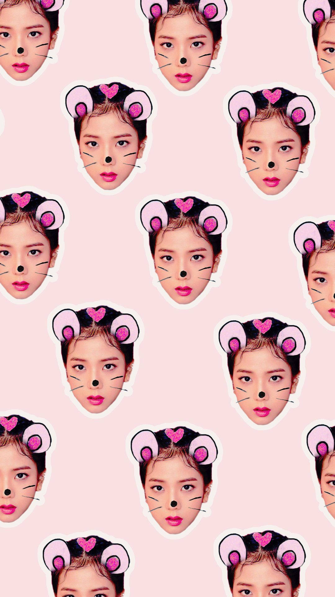 Søtt mønsterbakgrunnsbilde av Blackpink Jisoo med dyreører på rosa bakgrunn