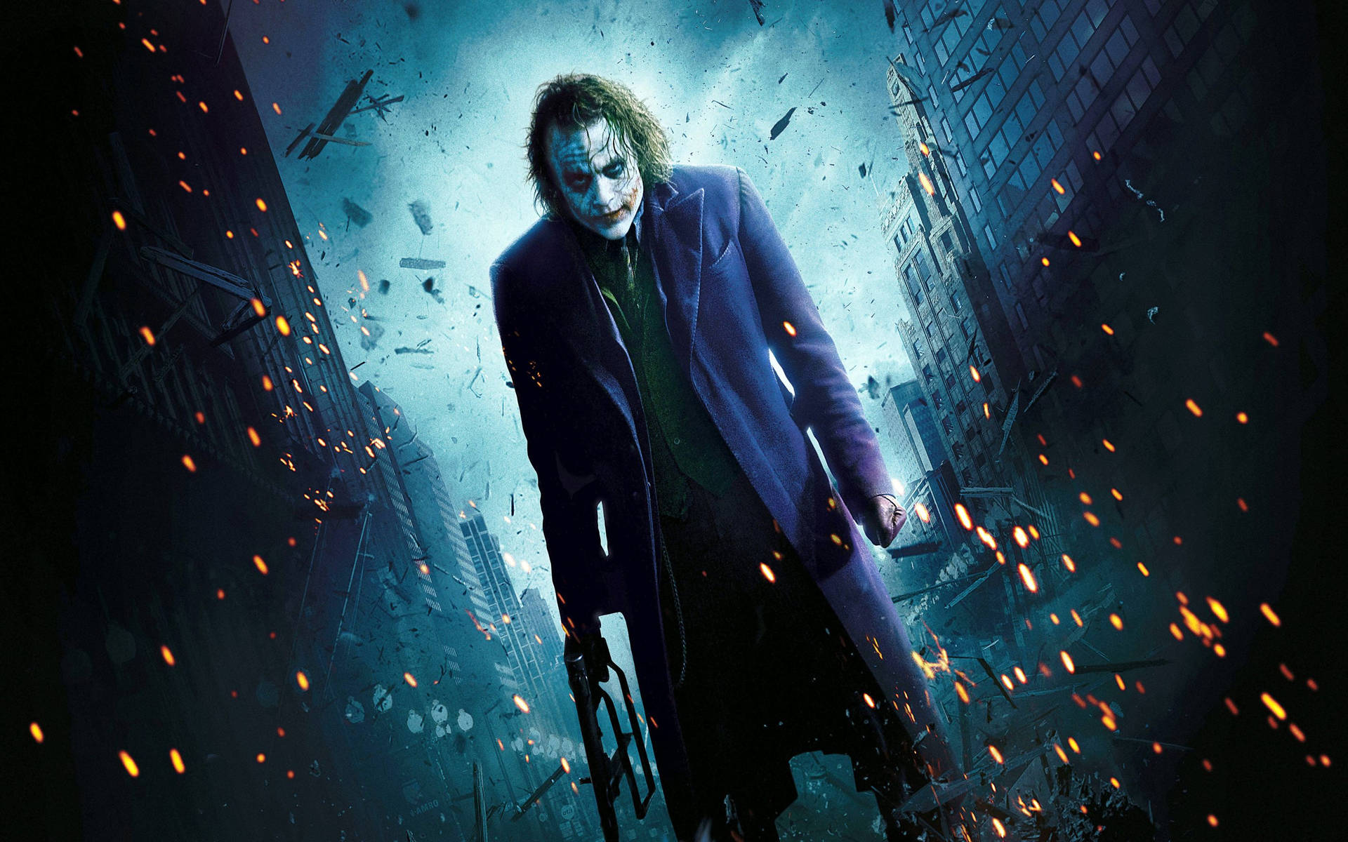 Bakgrunnsbilde av Joker som brenner Gotham