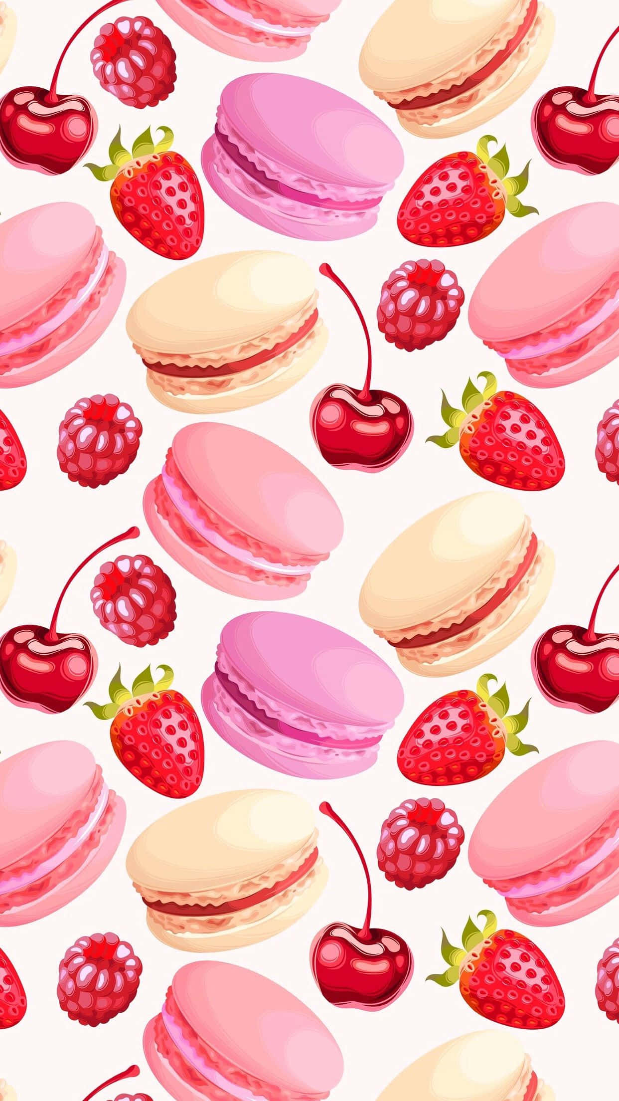 Jordbær Kirsebær Macaron Jentete søtt bilde Bakgrunner