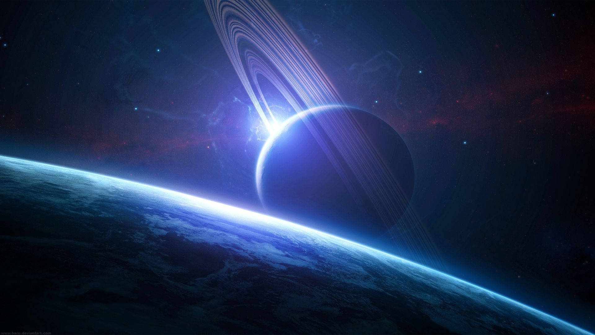 Jorden og Saturn 1920x1080 HD Rom Bakgrunner