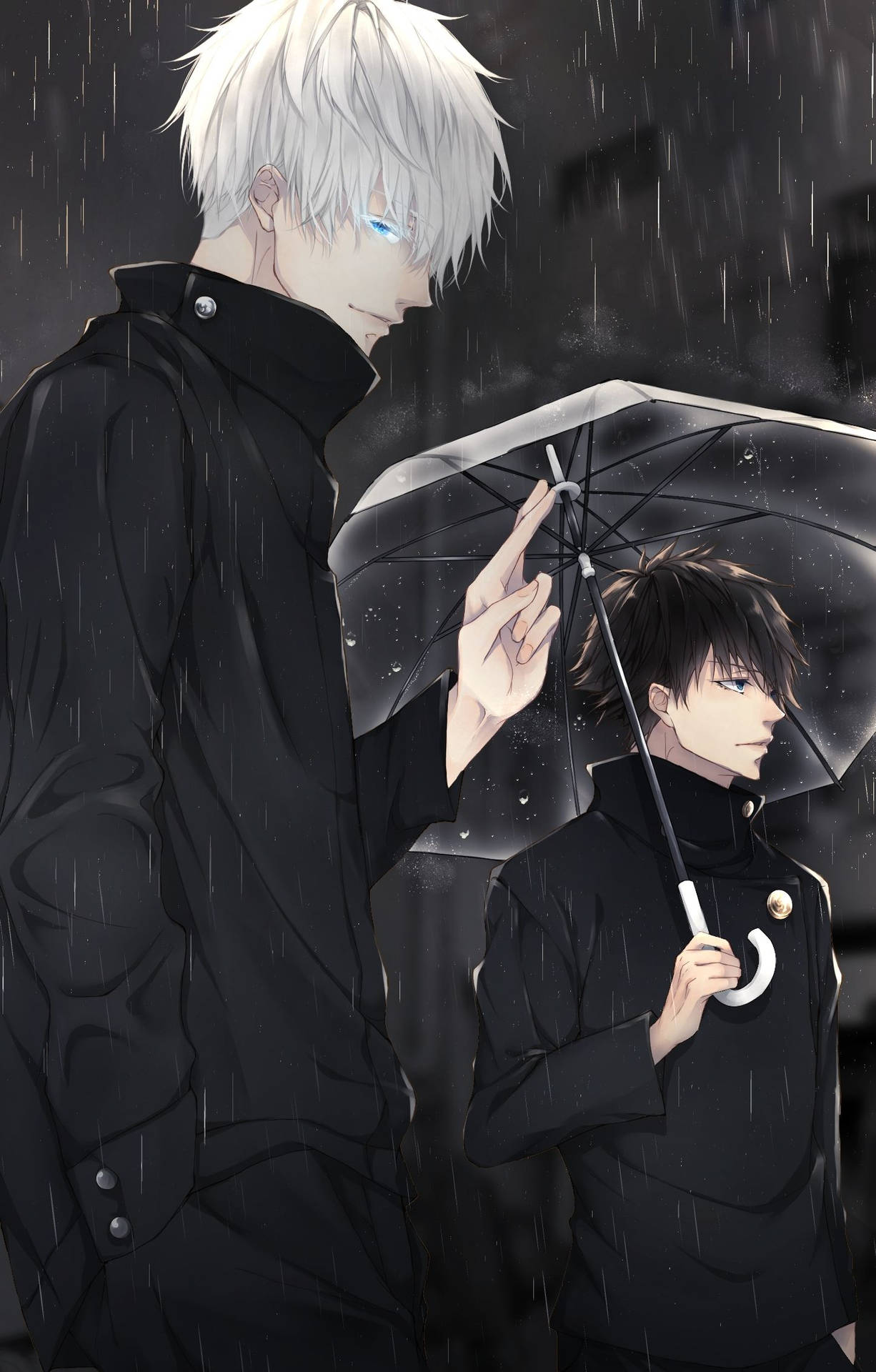 Mørk Gojo og Megumi Jujutsu Kaisen anime-bakgrunn