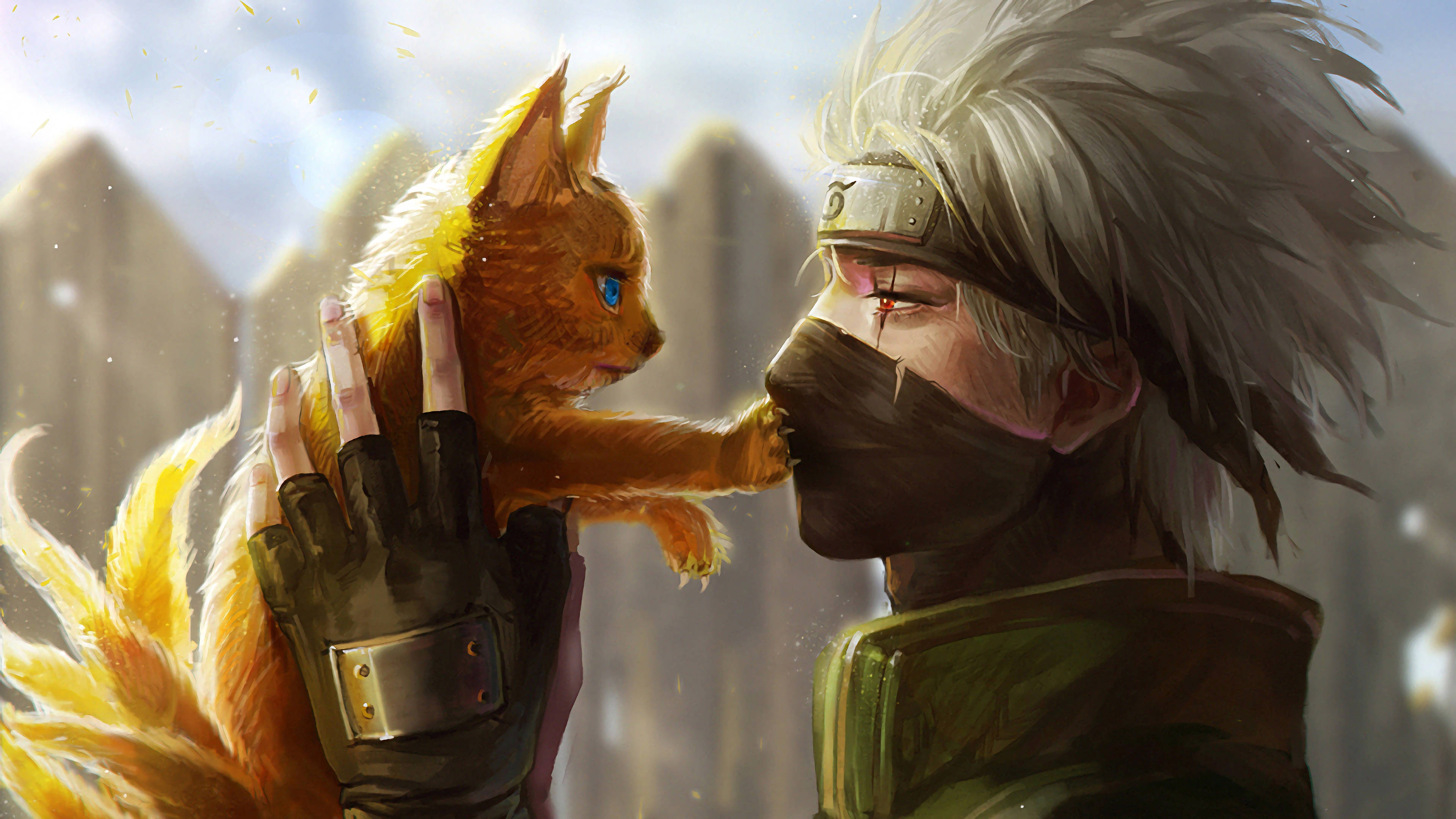 Kakashi 4K holder ni-halet katt Bakgrunner
