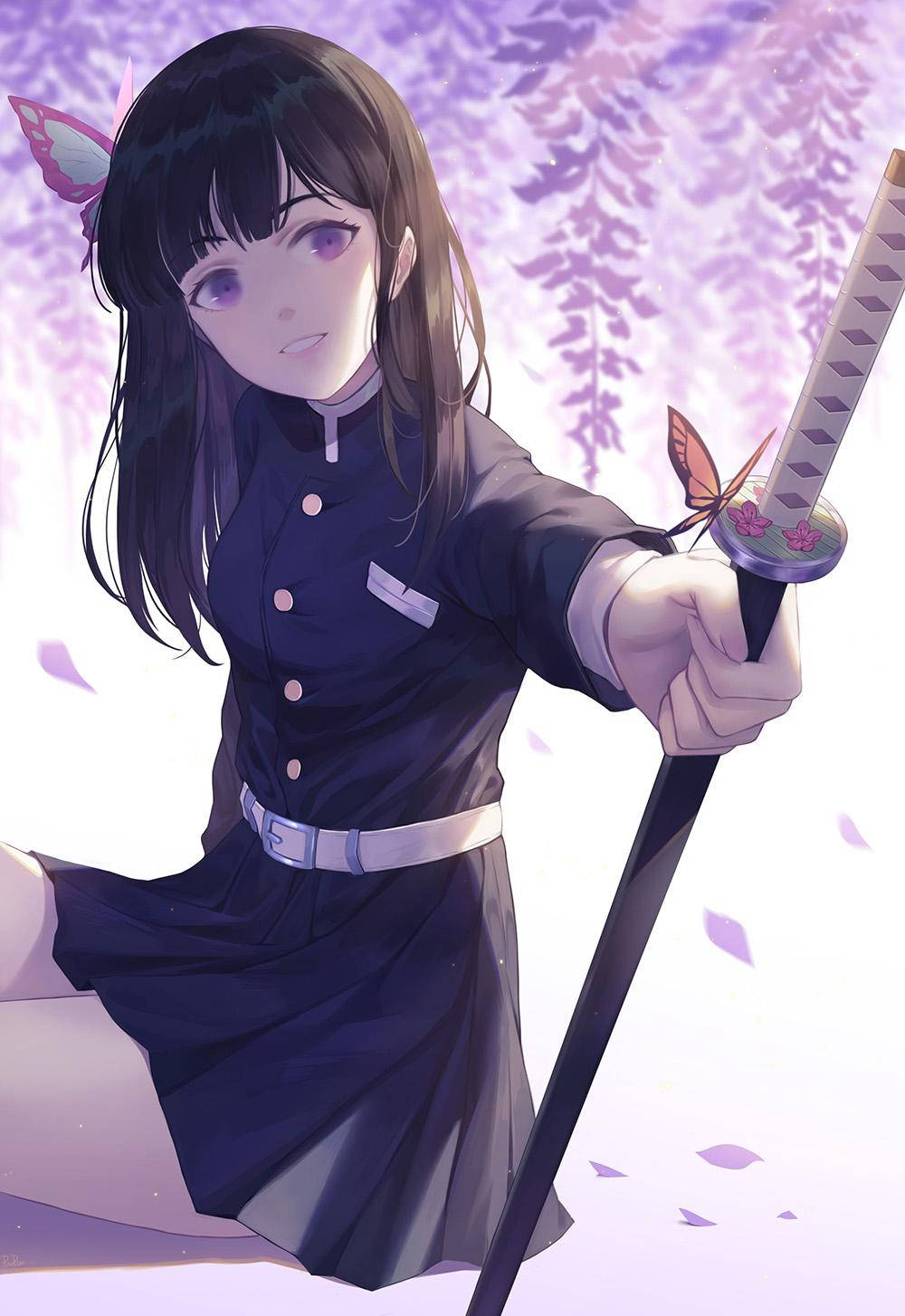 Kanao Tsuyuri med kort hår nede Bakgrunner