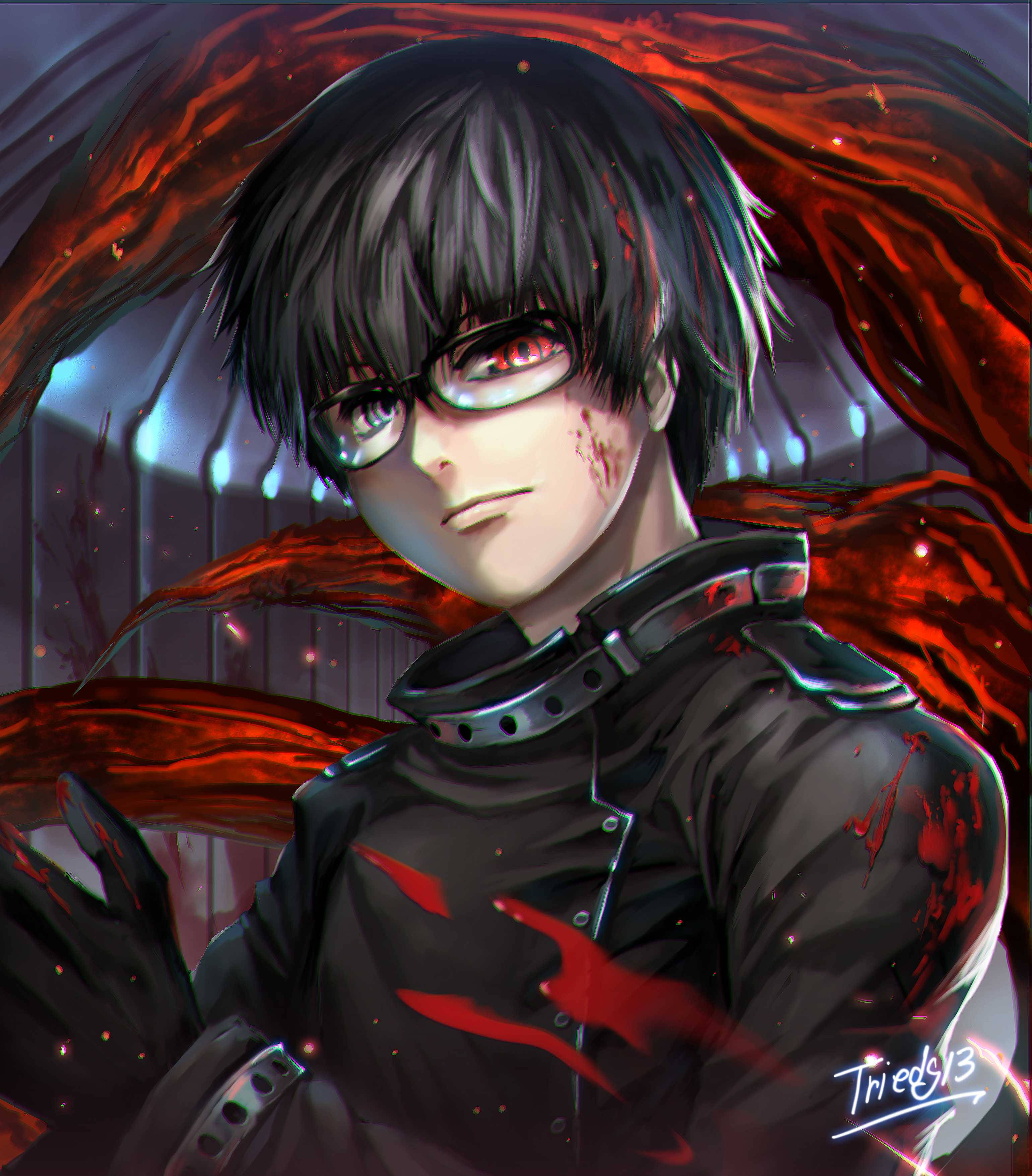Kaneki Ken i en stilig svart jakke Bakgrunner